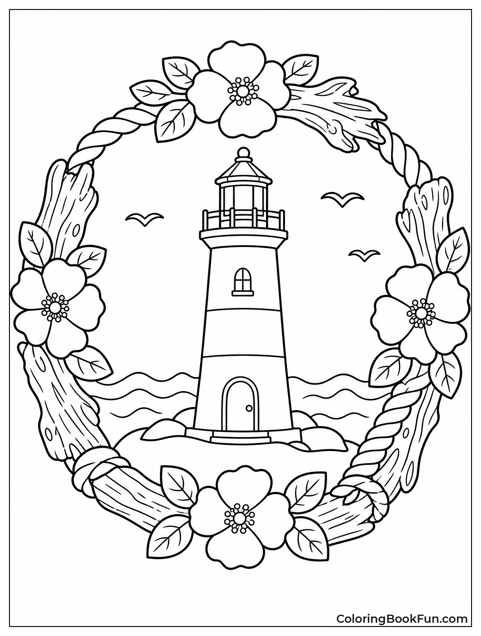 Floral Wreath Around Small Lighthouse