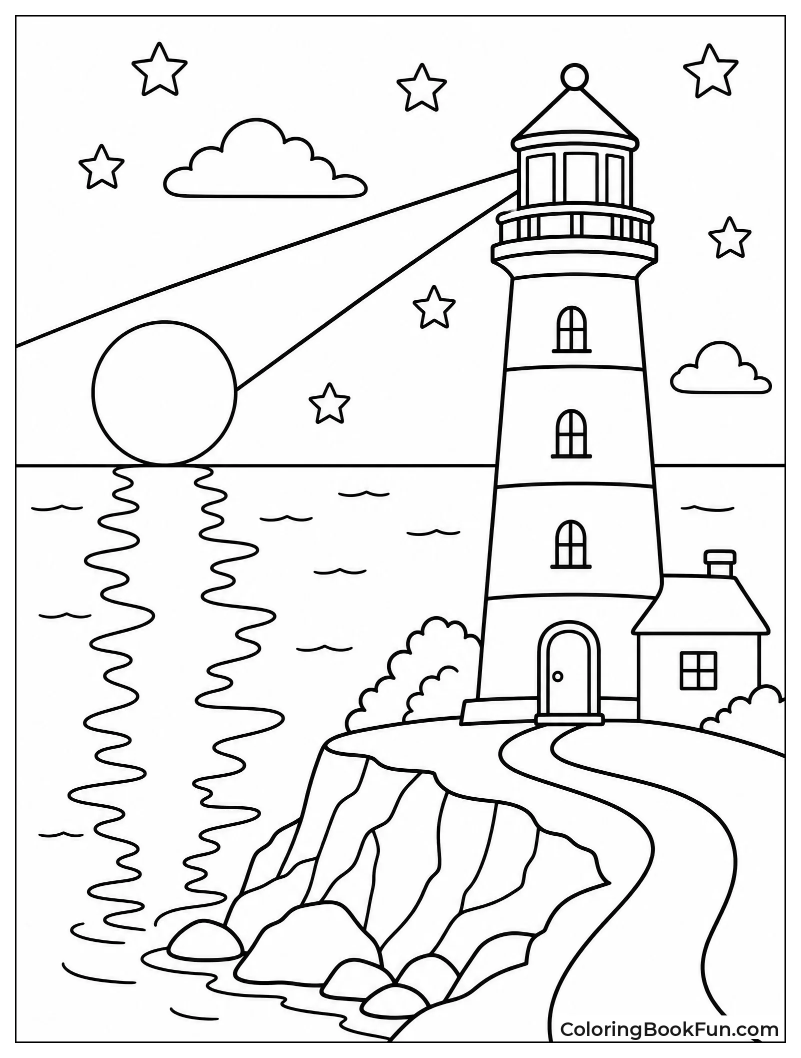 Moon Reflection Meets Lighthouse Beam