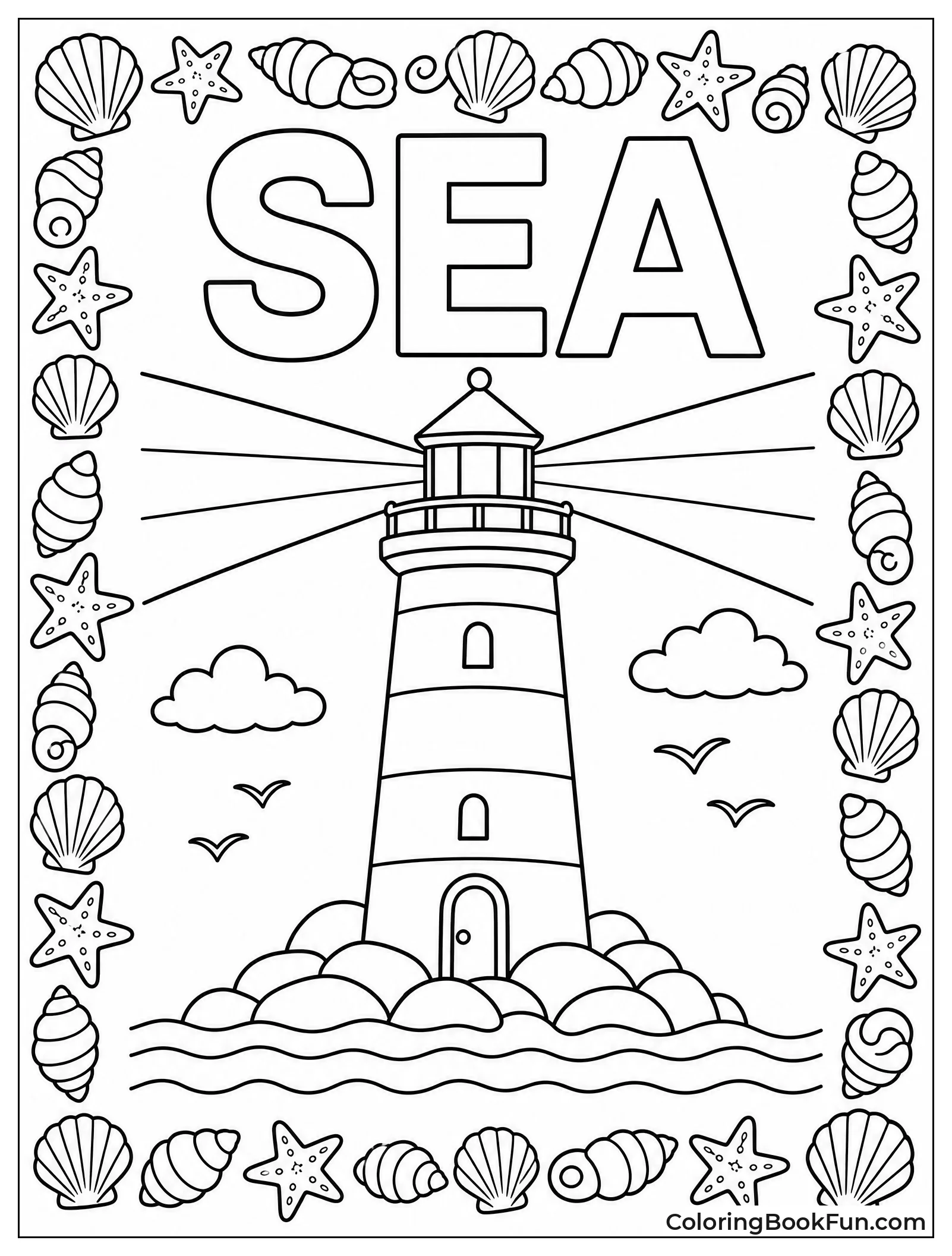 Seashells Bordering Central Lighthouse
