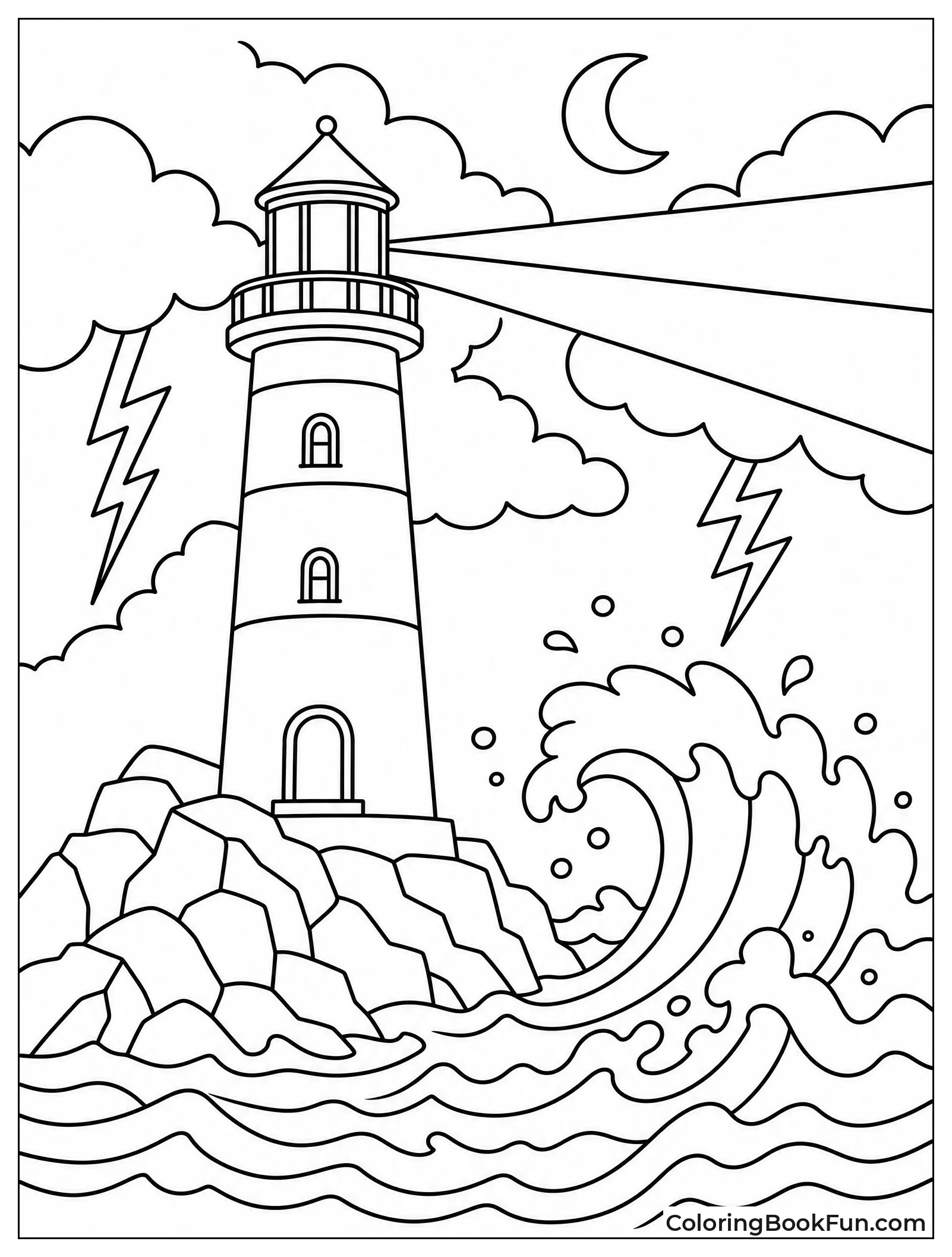 Lighthouse in Stormy Night Waves