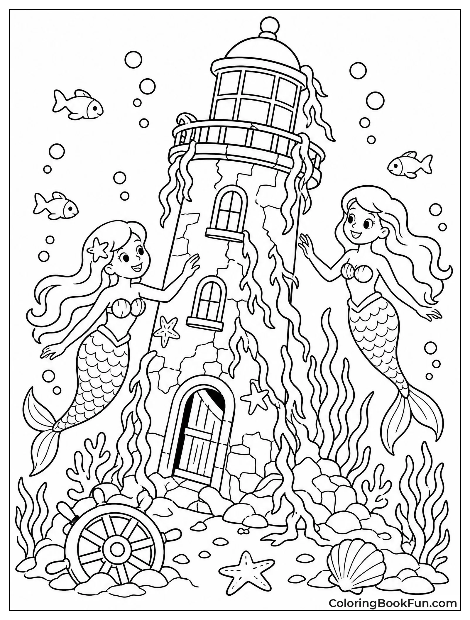Sunken Lighthouse With Mermaids