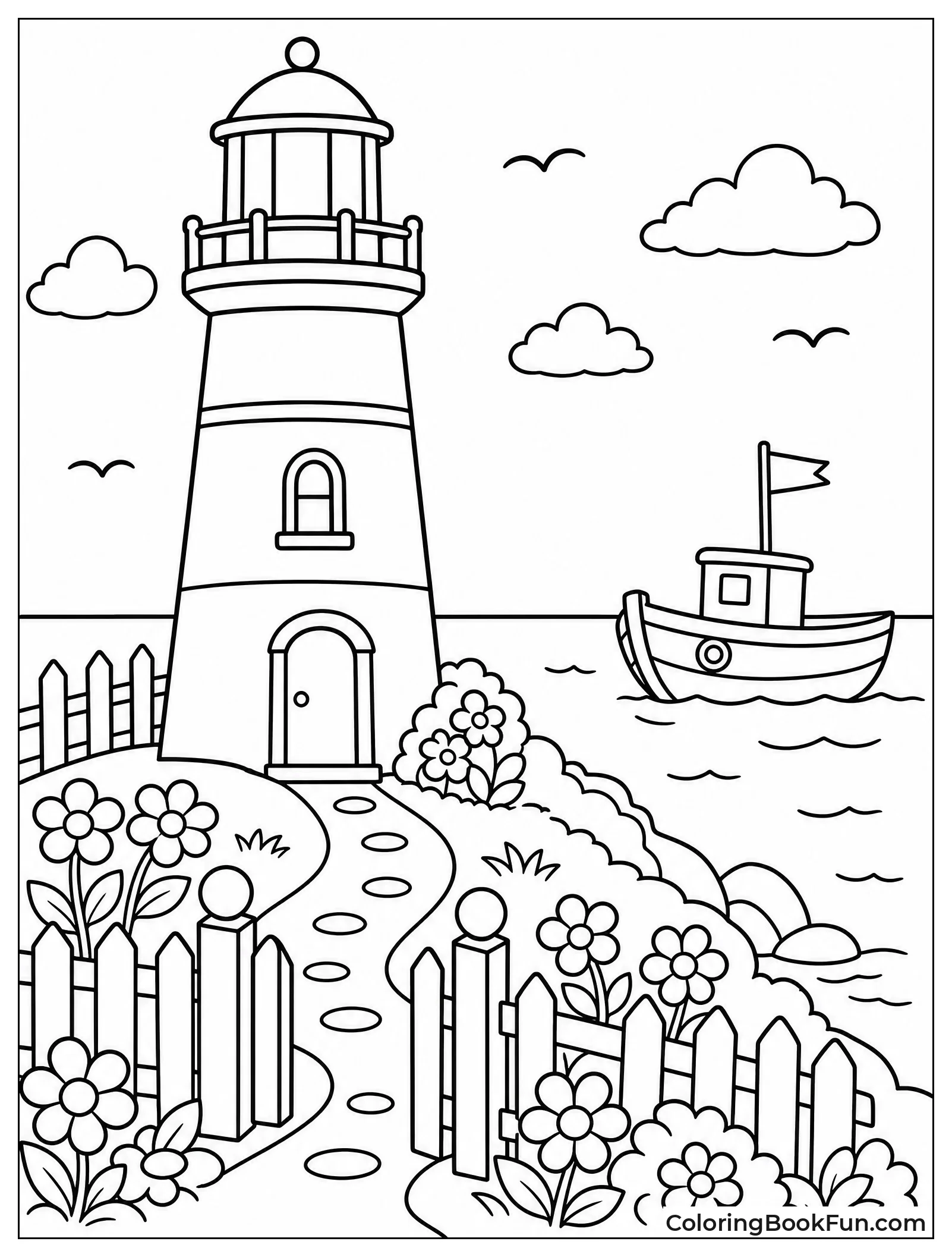 White Lighthouse With Picket Fence