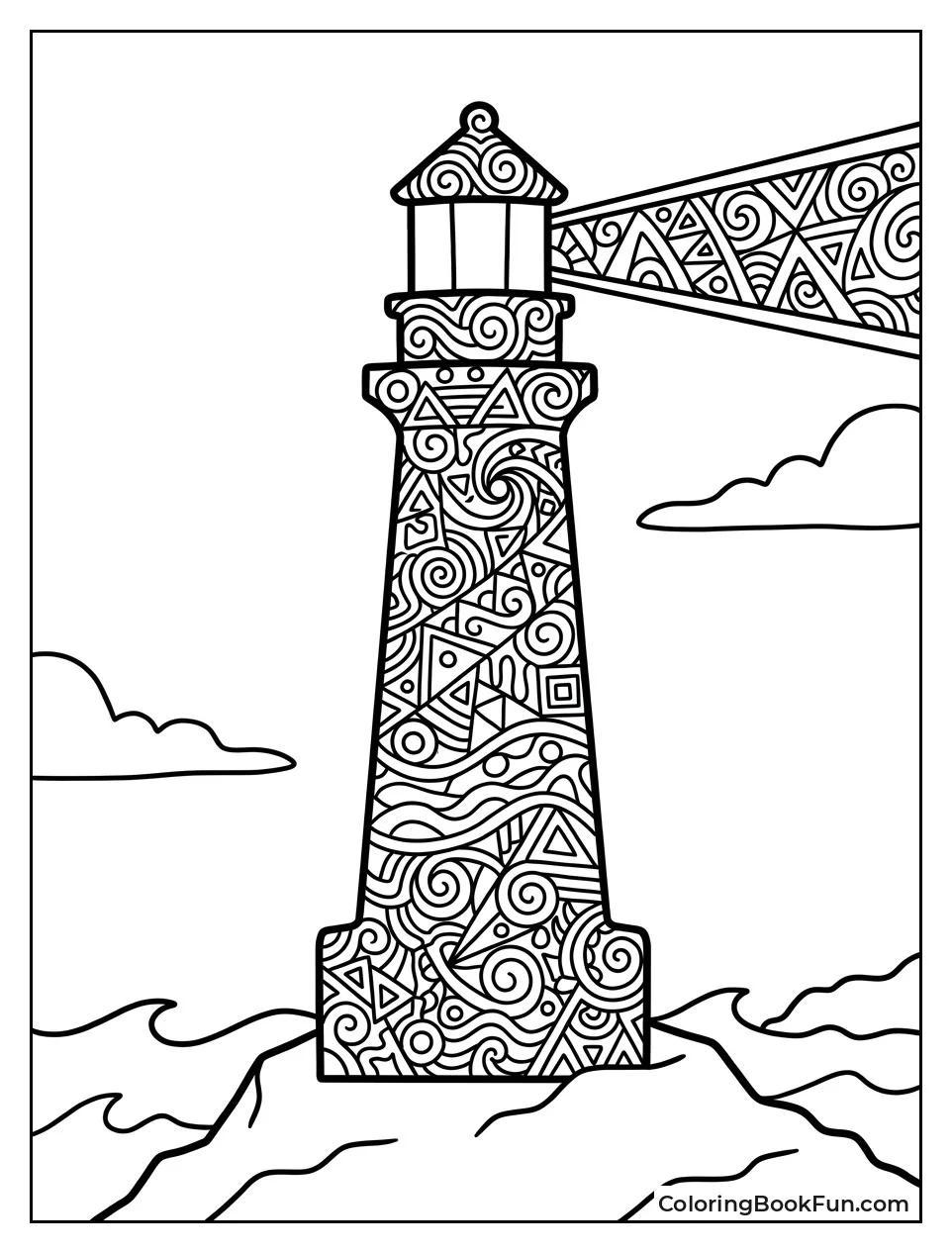 Zentangle Lighthouse With Swirls