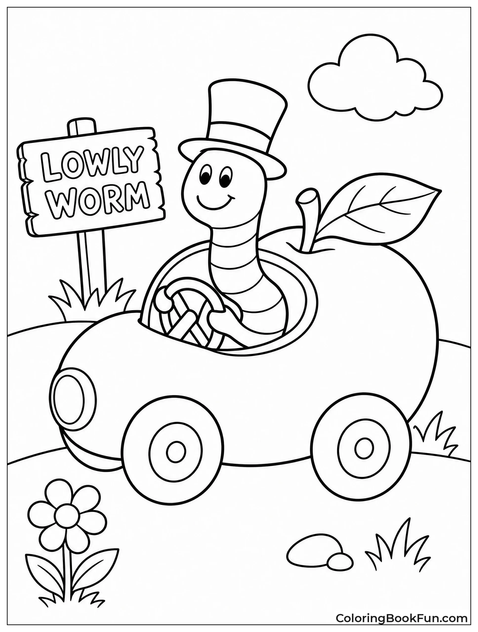 Lowly Worm Driving Apple Car