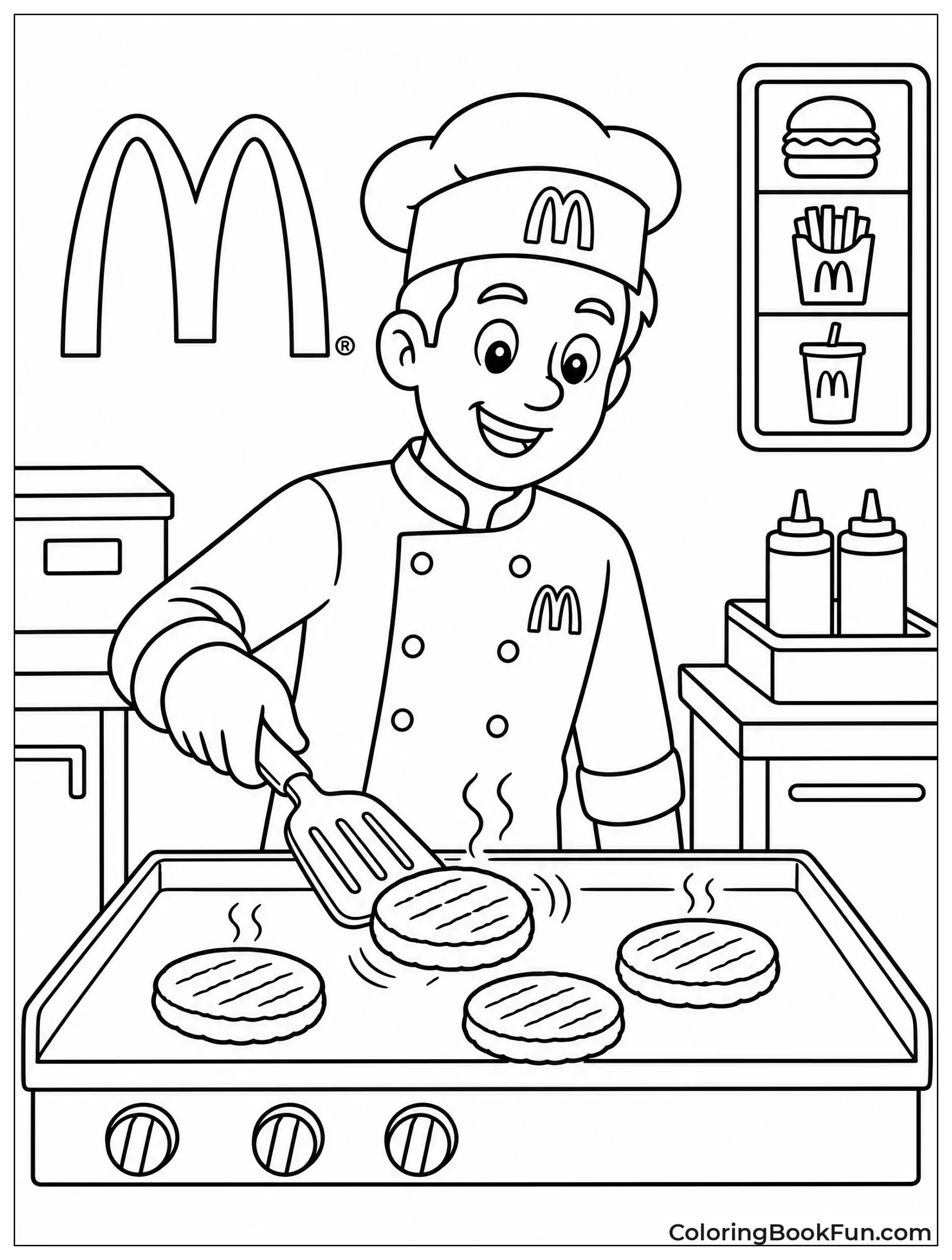 Chef Flipping Burgers on Grill