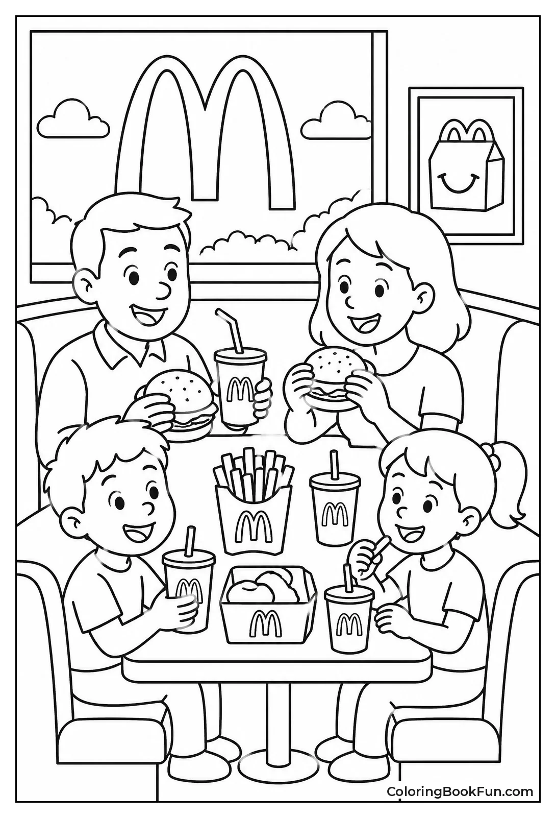 Family Eats Burgers in Booth