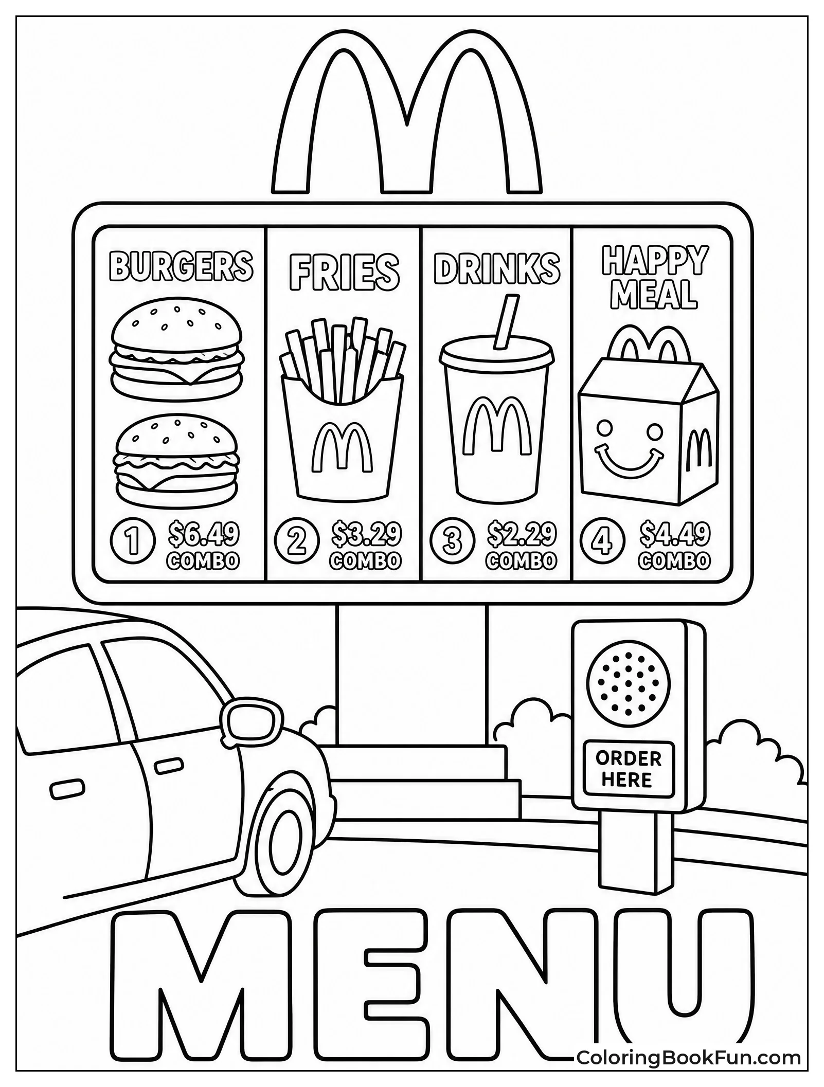 Menu Board Shows Food Prices