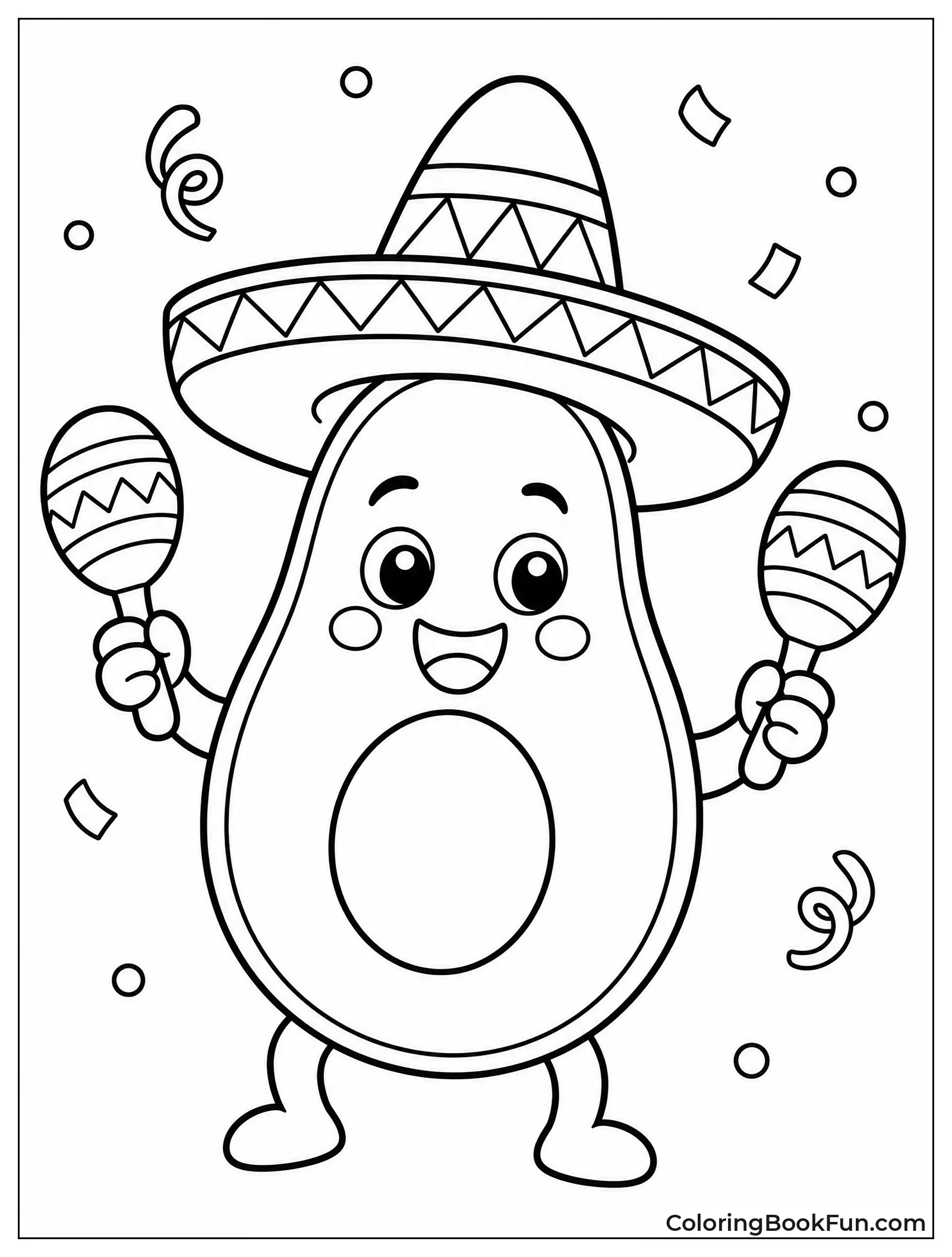 Avocado Wearing Sombrero and Maracas
