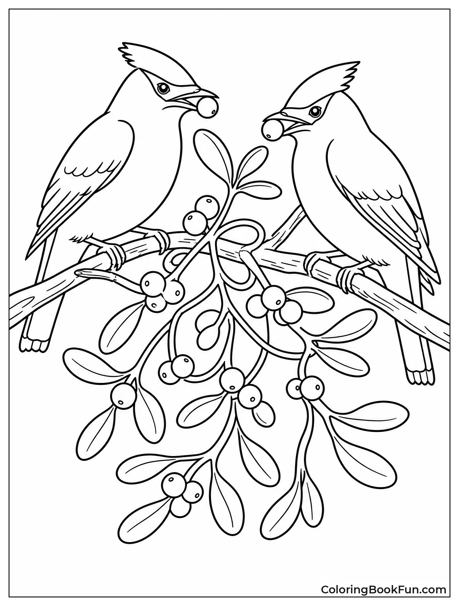 Birds Eating Mistletoe Berries on Branch