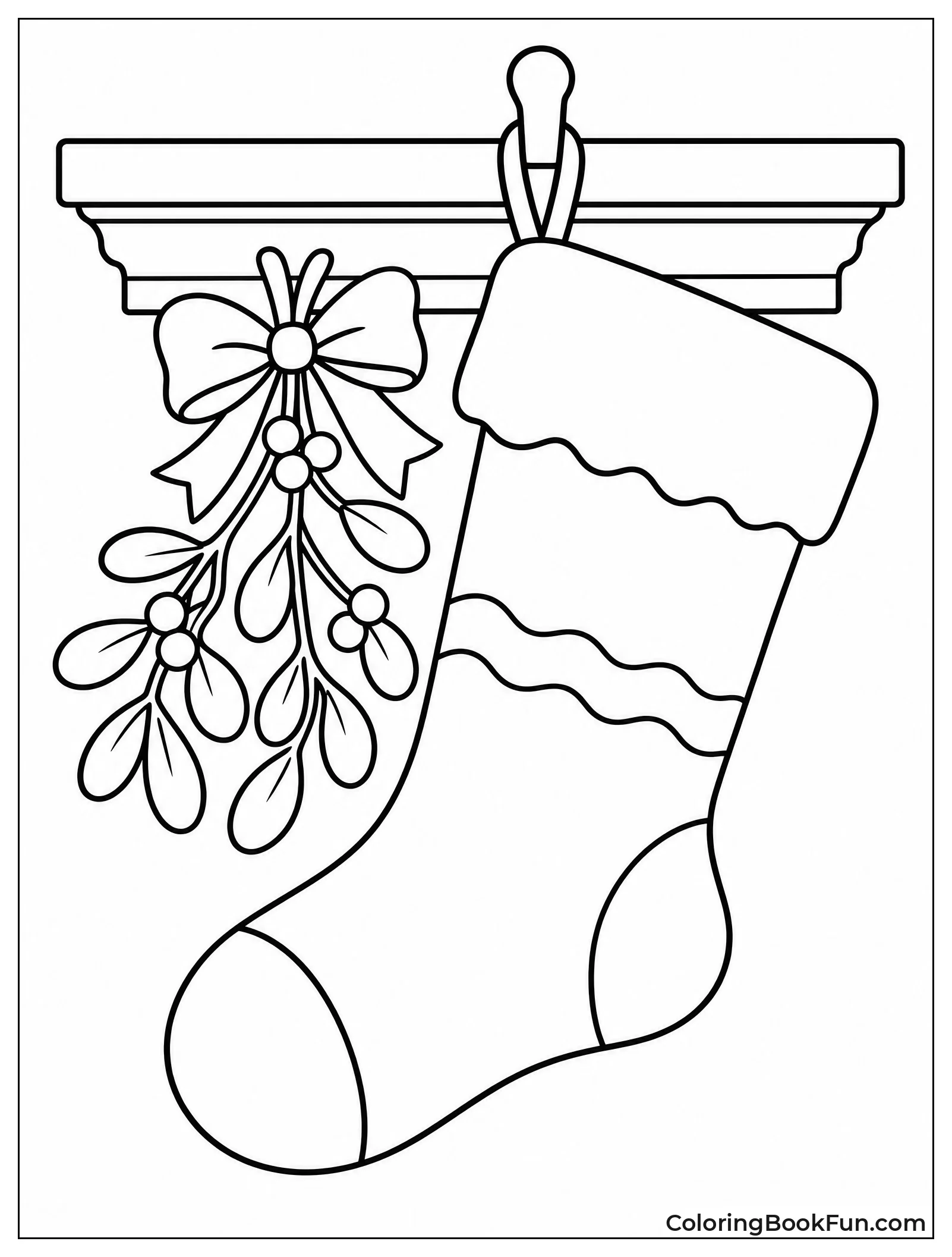 Stocking Hanging beside Mistletoe Sprig