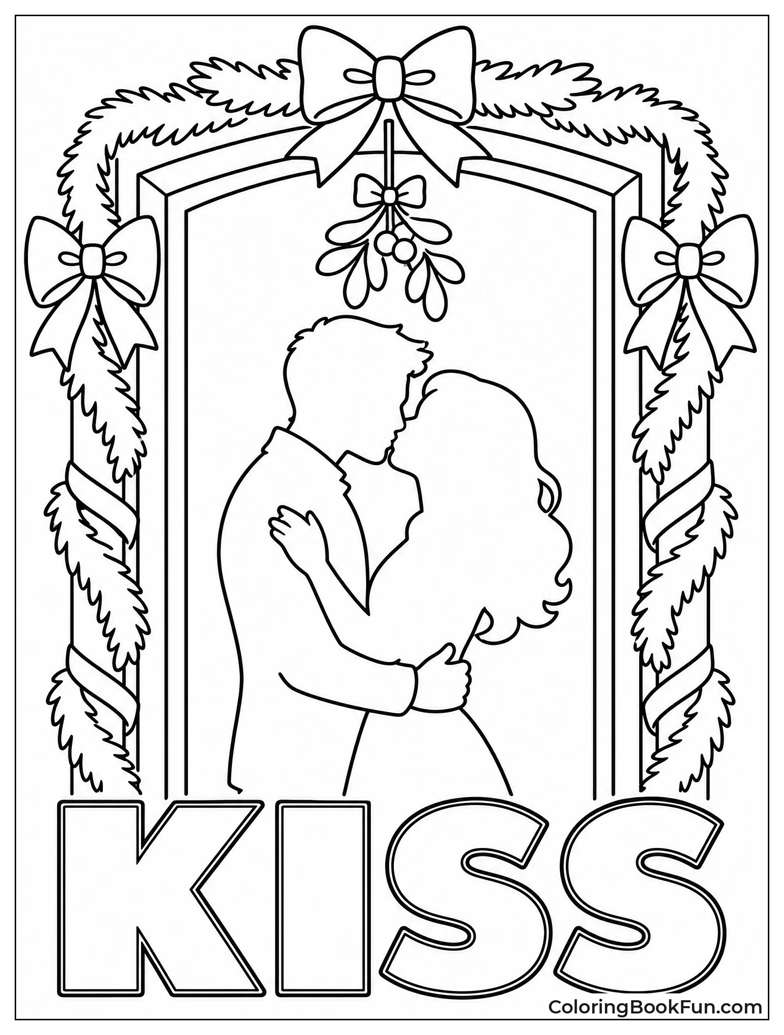 Couple Kissing under Mistletoe Silhouette