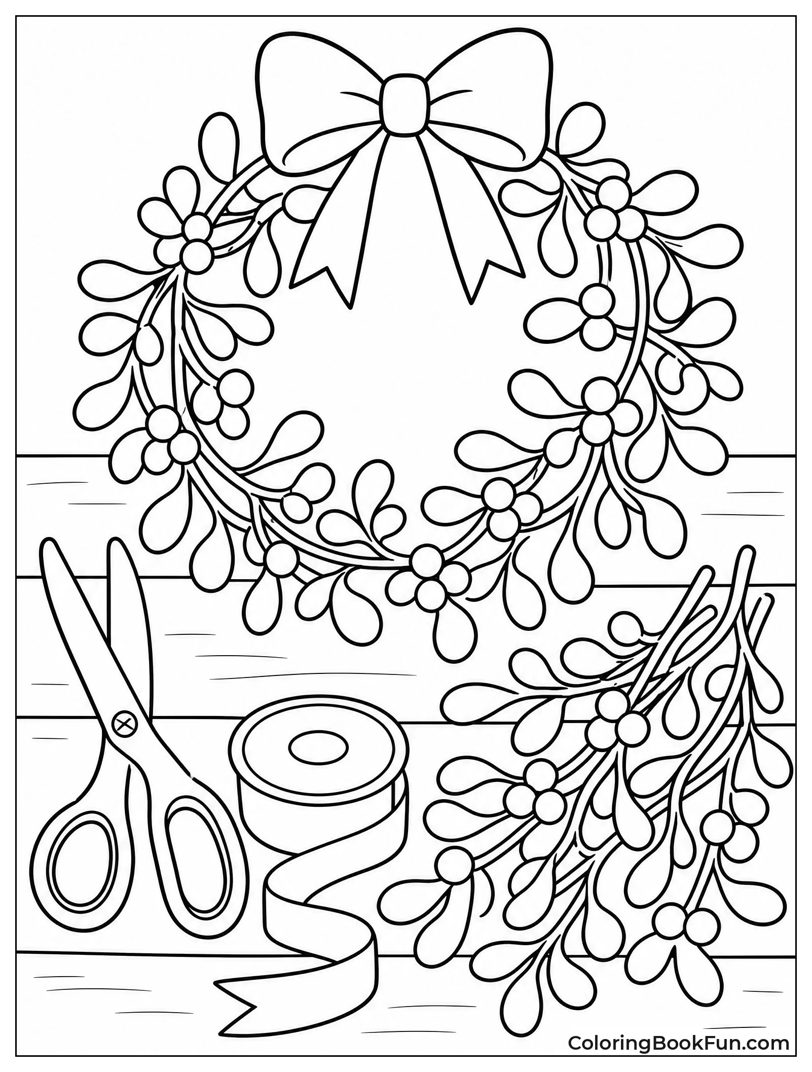 Making a Mistletoe Wreath on Table