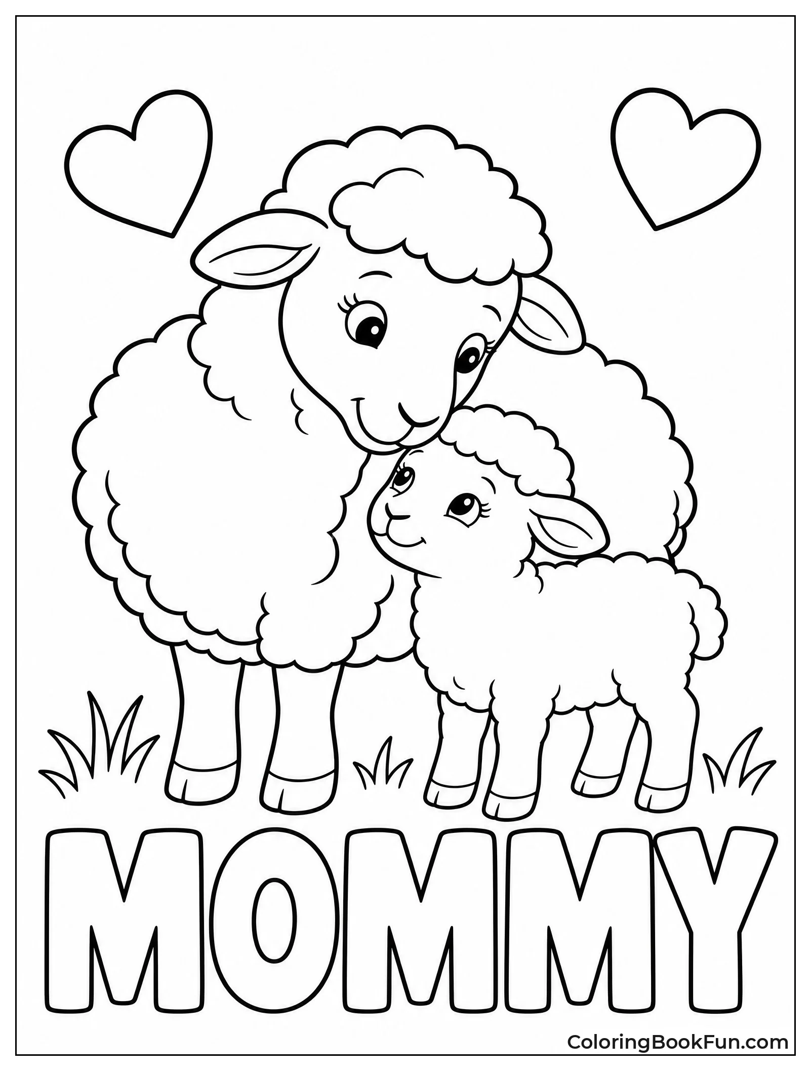 Mother Ewe Nuzzles Her Lamb