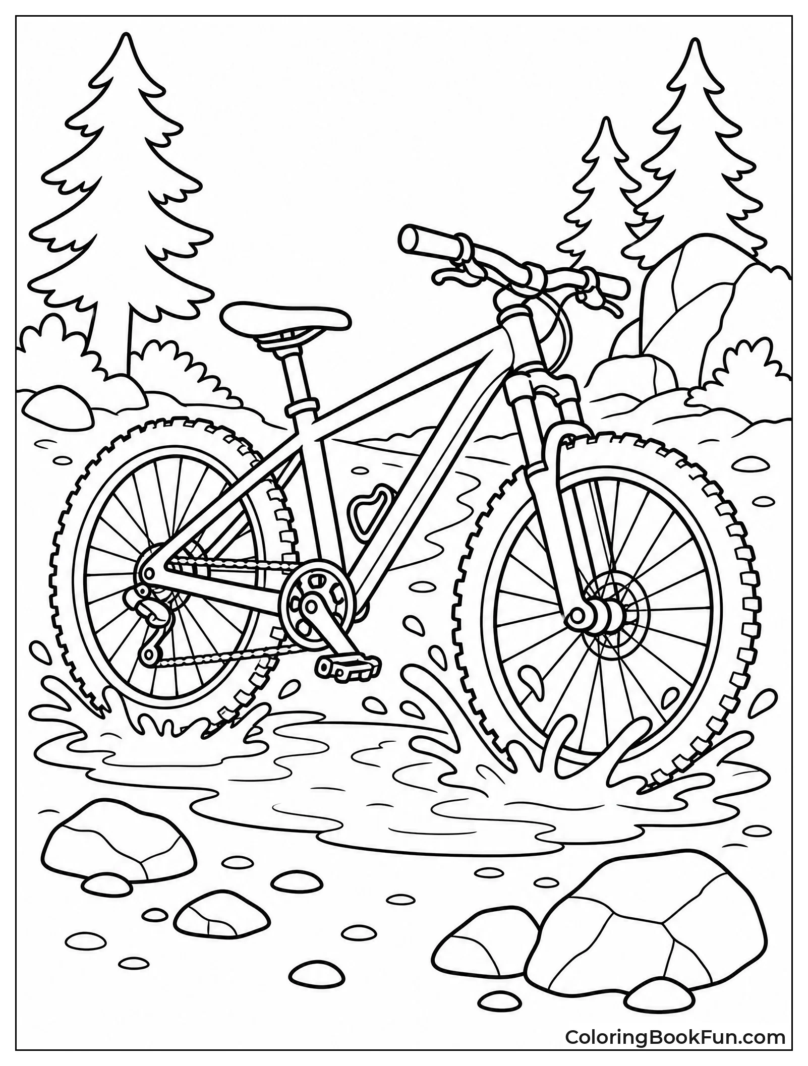 Mountain Bike Splashing Through Puddle