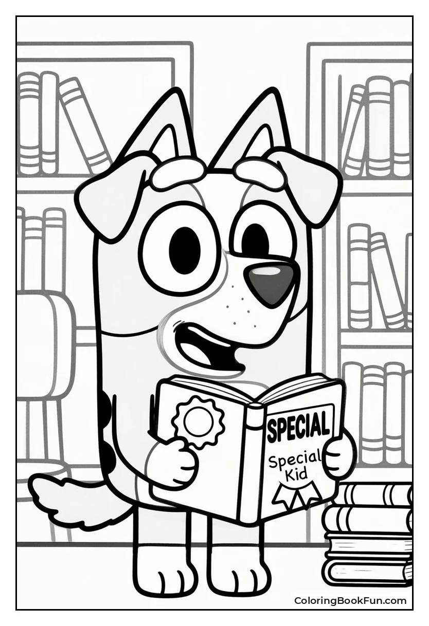 Muffin at Library with Badge