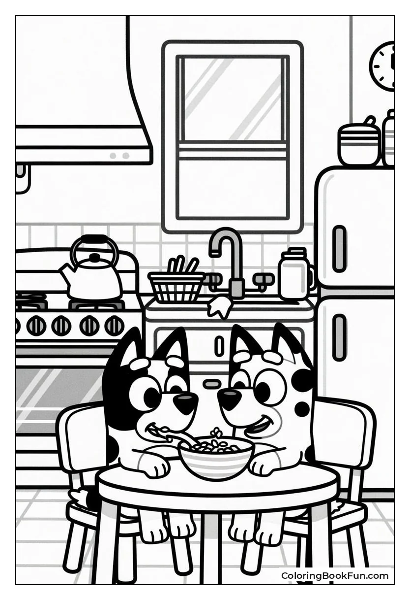 Muffin Eating Cereal at Table