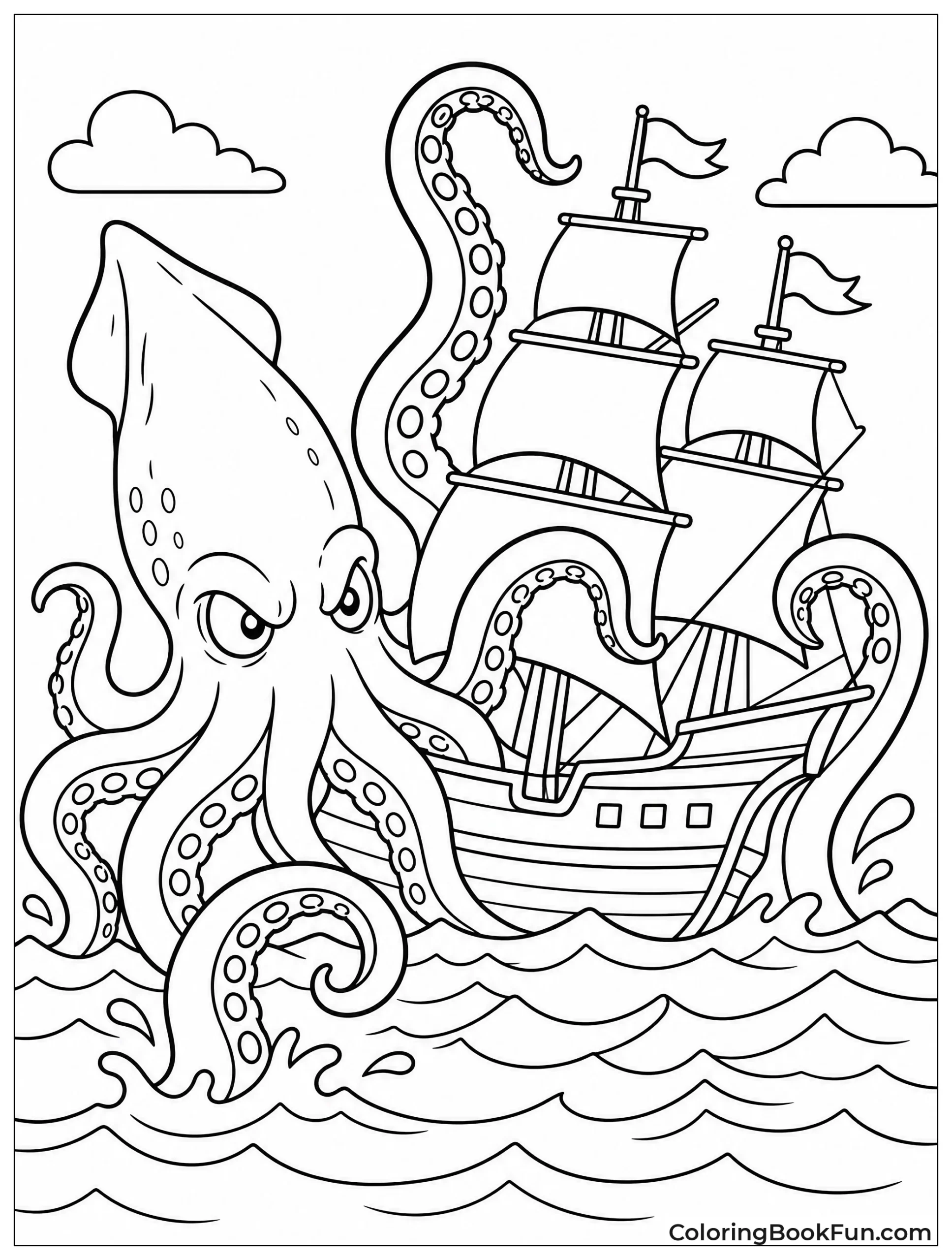 Legendary Kraken Grabs Sailing Ship