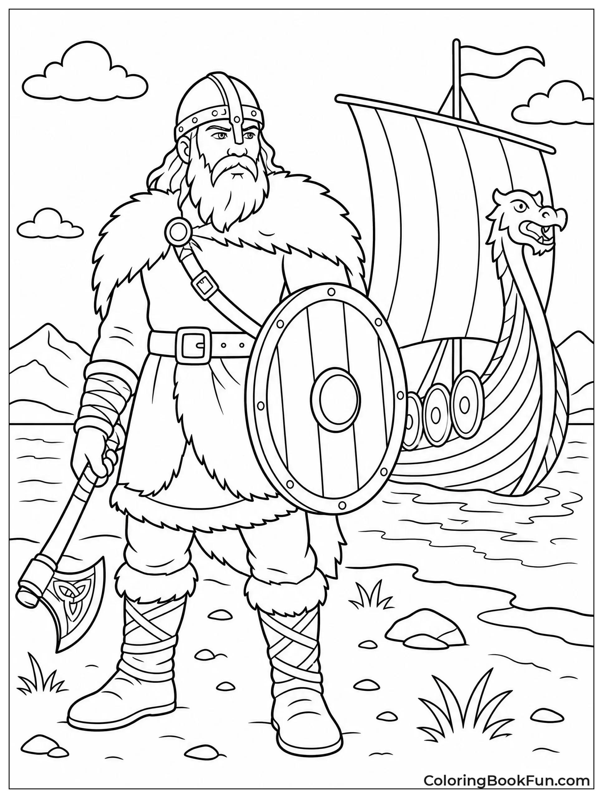Viking Stands by His Longship