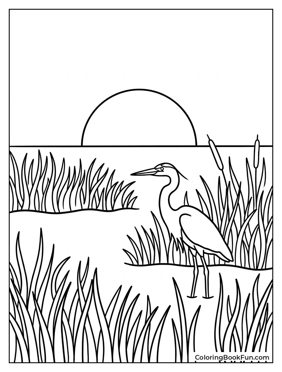 Marsh Sunset with Heron