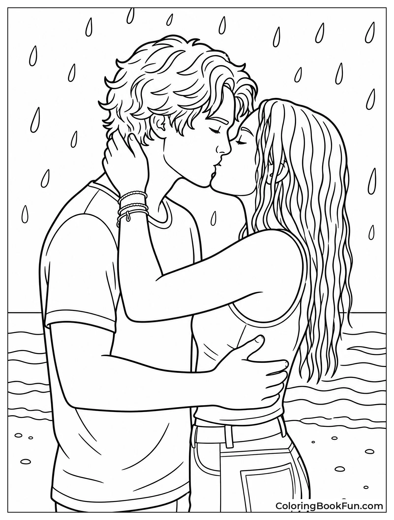 John B and Sarah Kissing in Rain