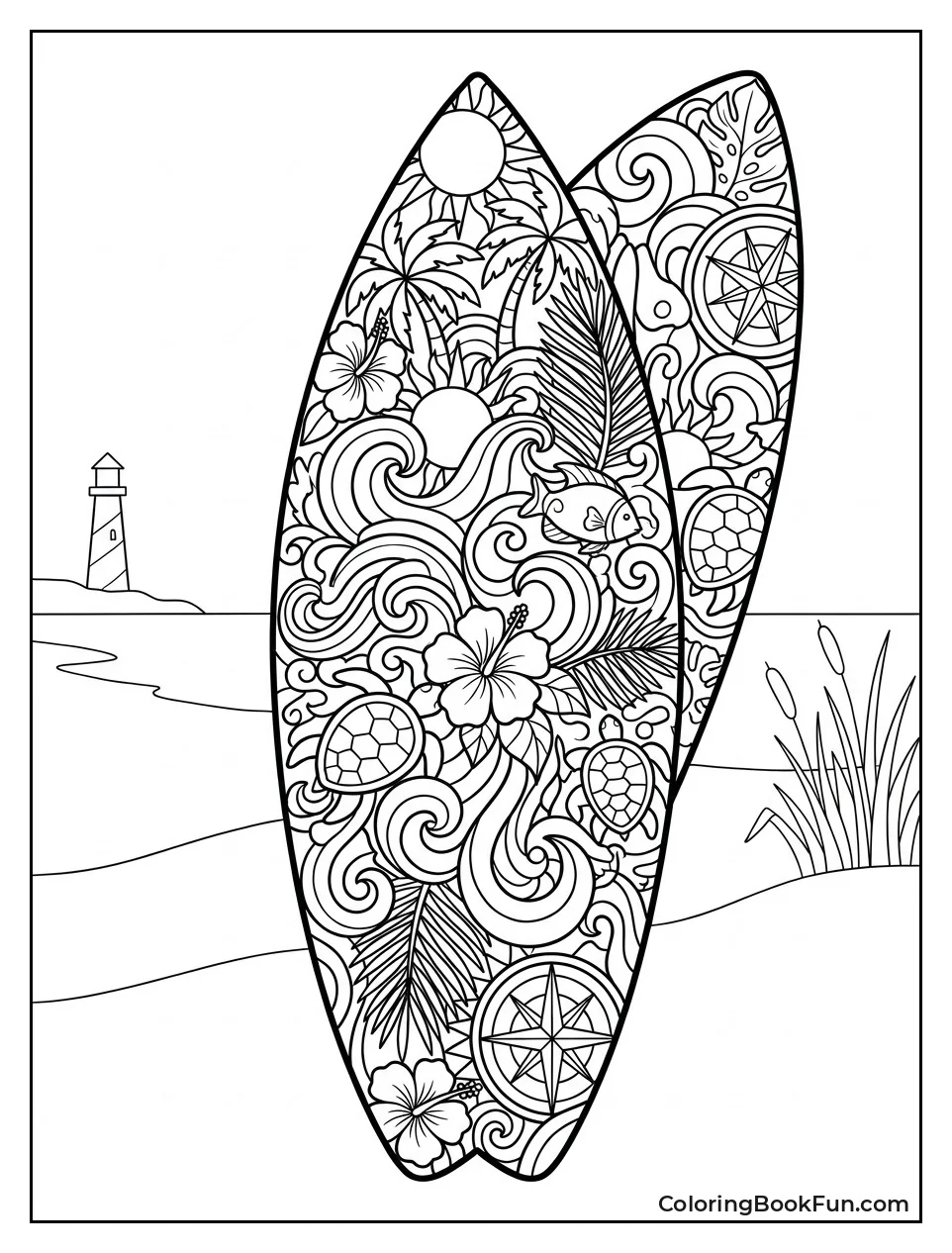 Surfboard with Mandala Patterns