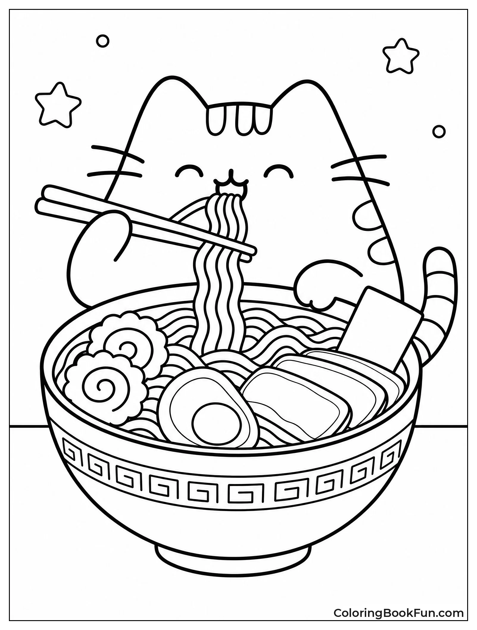 Pusheen Eating Ramen with Chopsticks