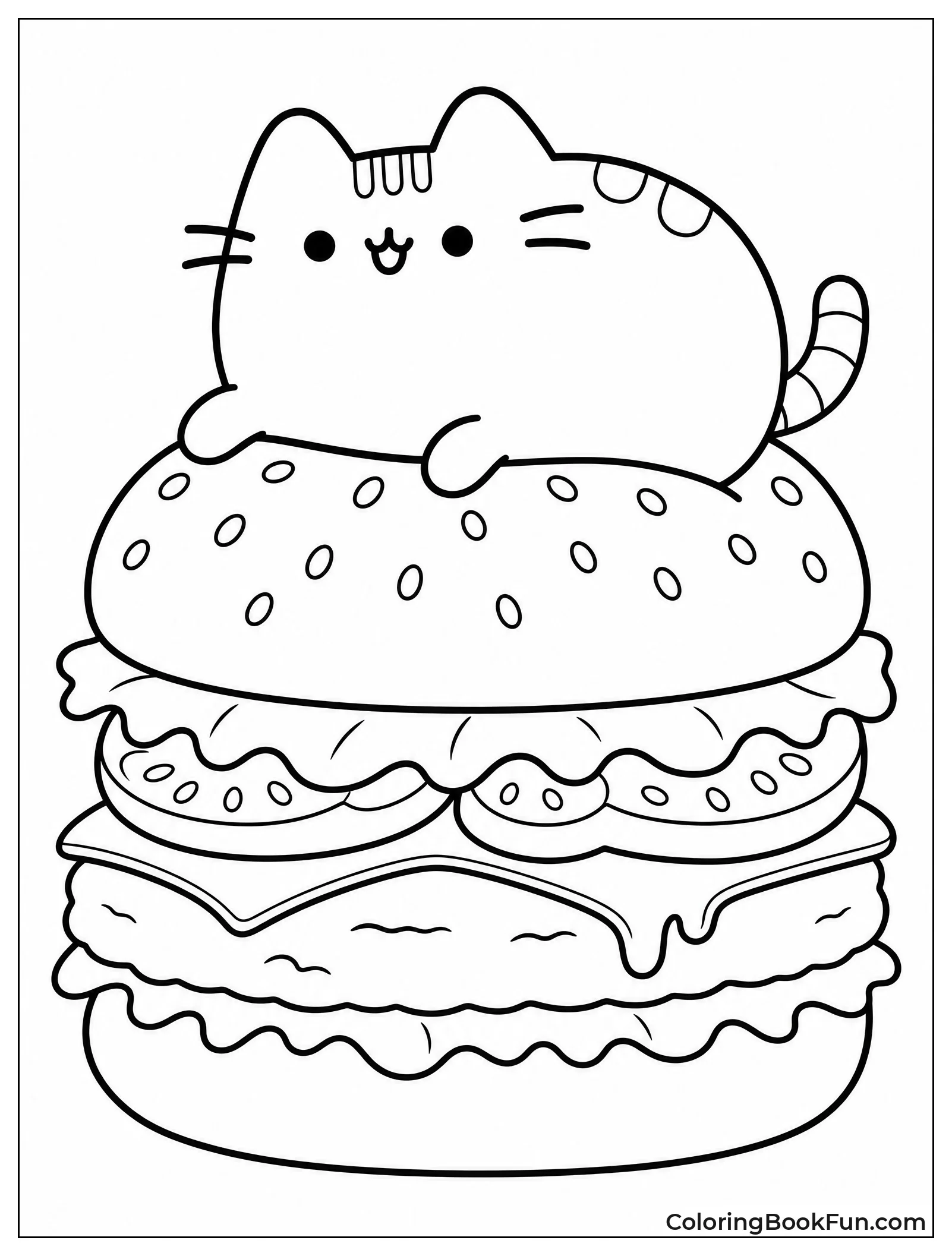 Pusheen Lounging on a Burger