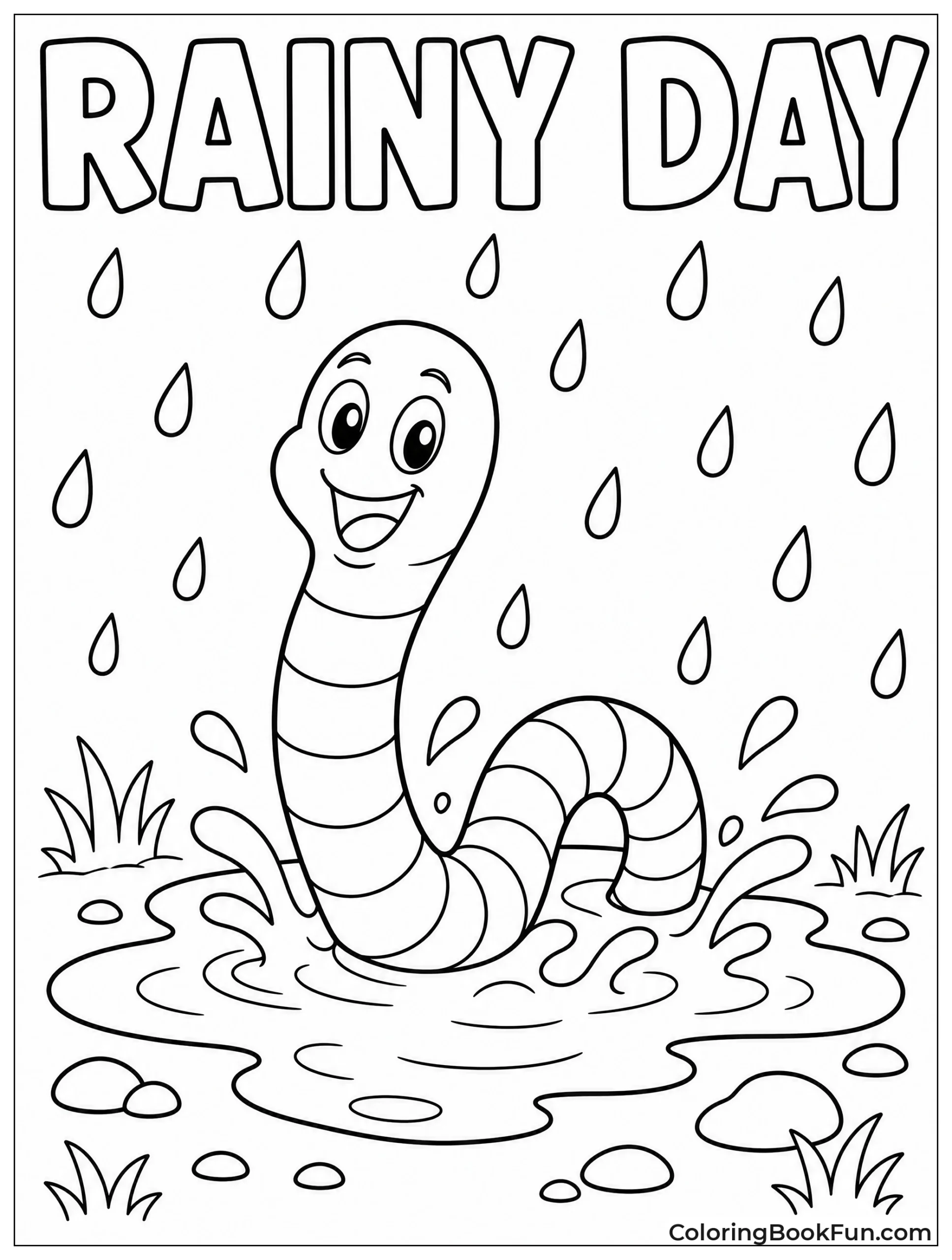 Worm Splashes In Rain Puddle