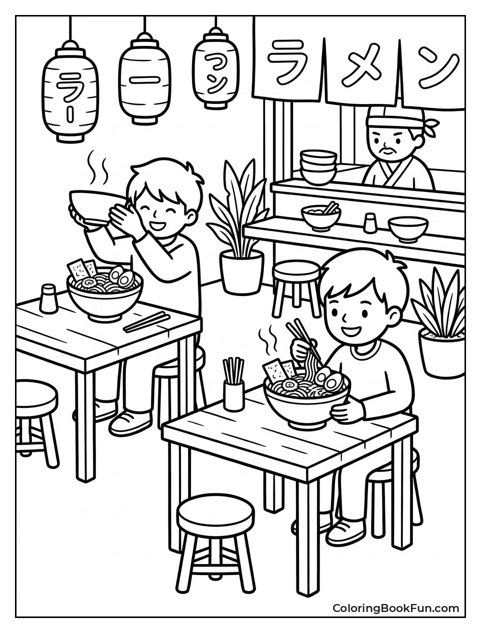 Customers Eating at Ramen Cafe