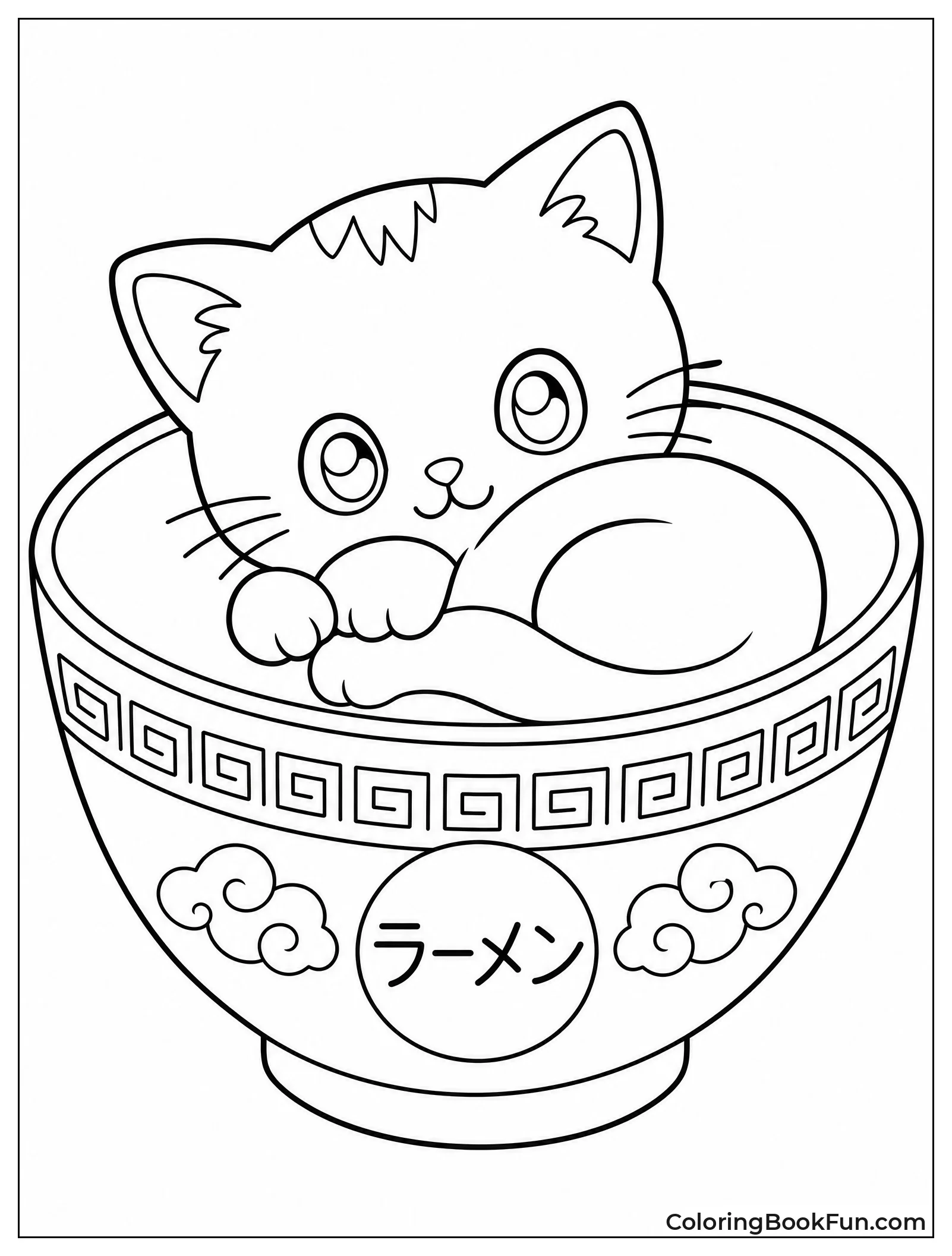Kitten Curled Inside Ramen Bowl