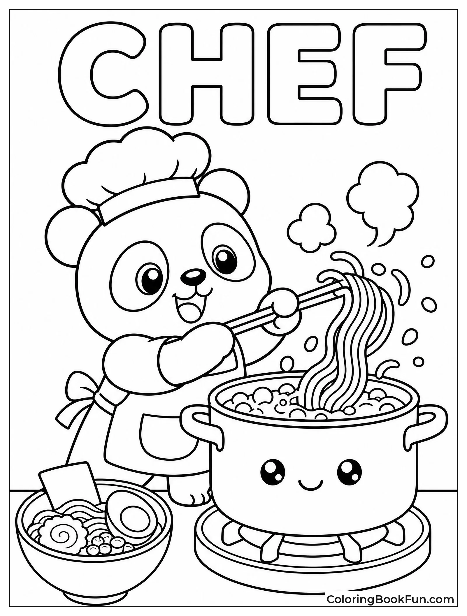 Panda Chef Tossing Noodles in Pot