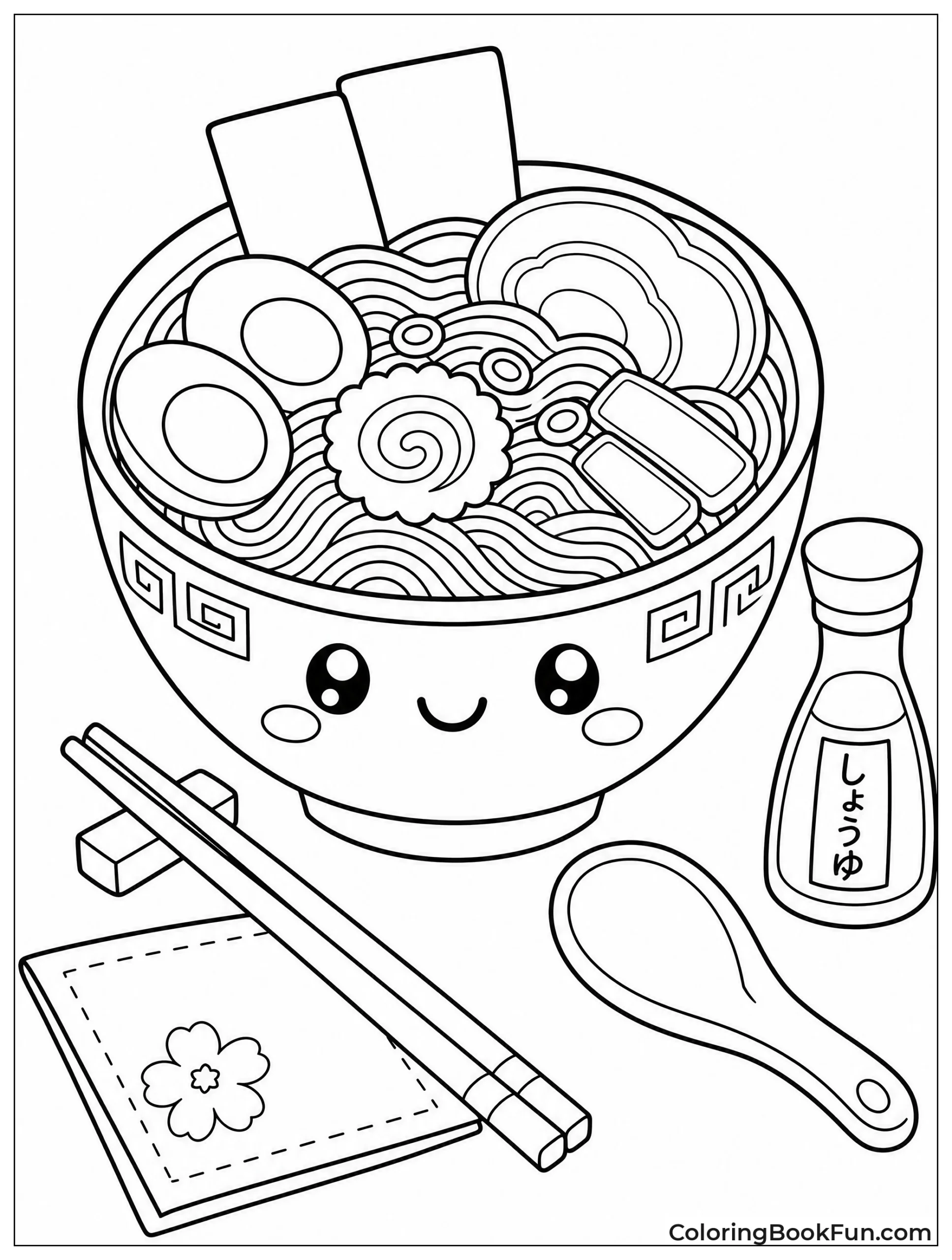 Ramen Bowl with Utensils Around It