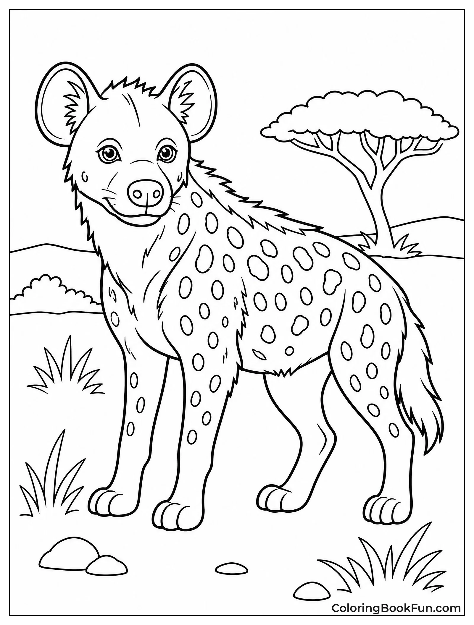 Spotted Hyena Stands Alert in Savanna