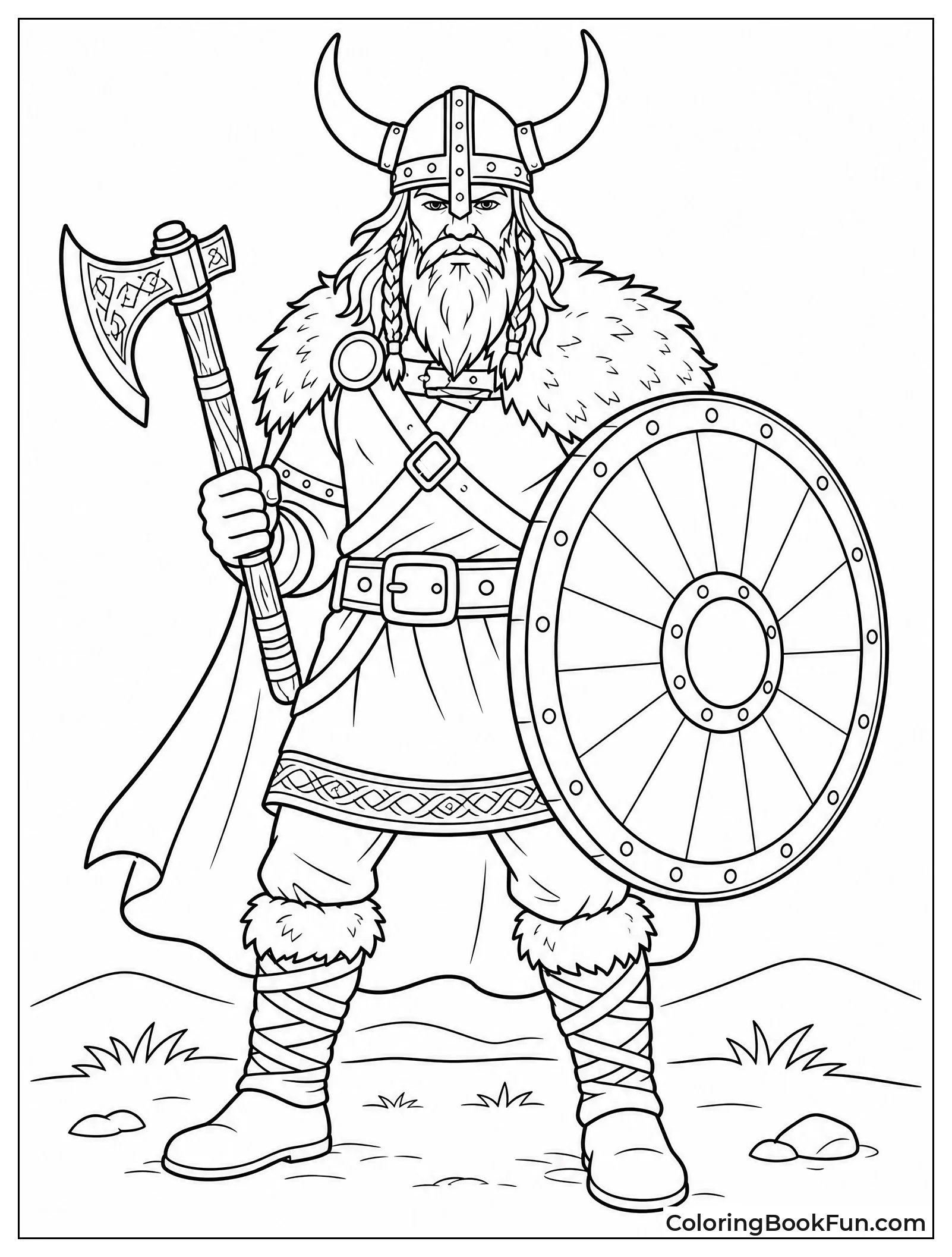 Viking Warrior Stands with Axe and Shield