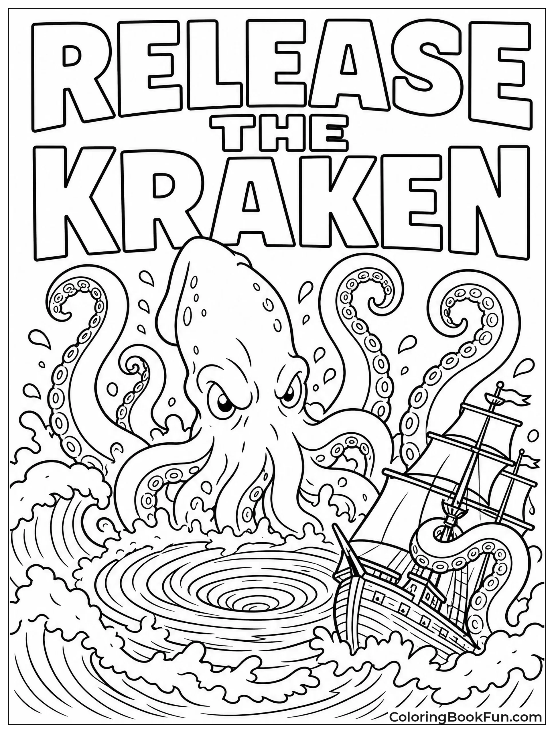 Kraken Rising from a Whirlpool