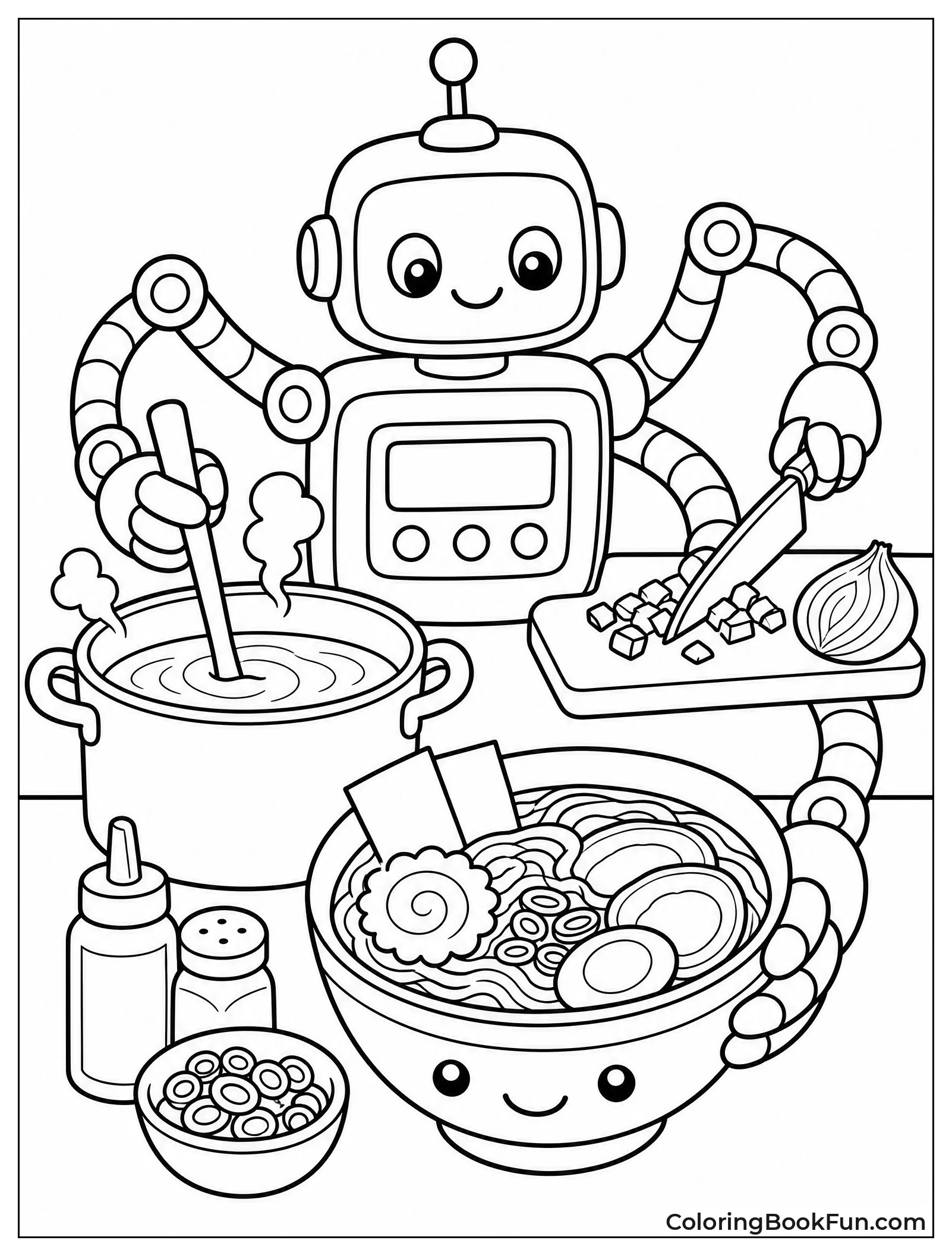 Robot Making Ramen with Many Arms