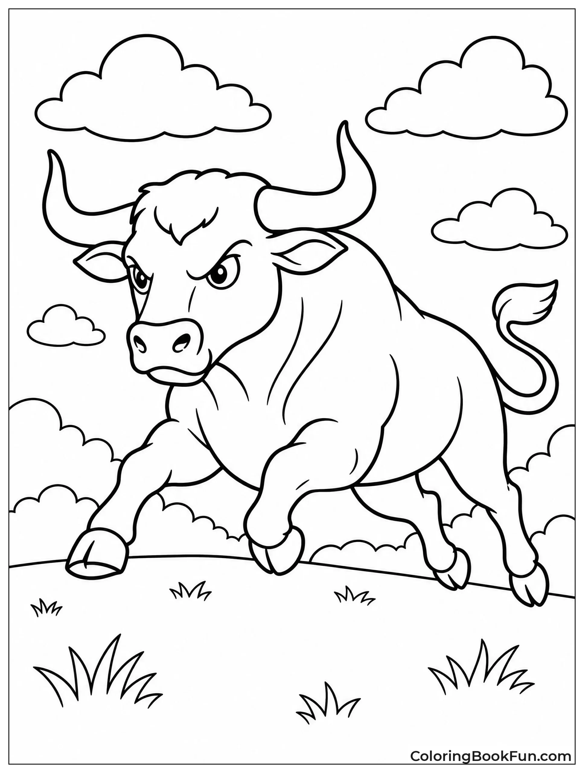 Bull Running Across Colorful Sky