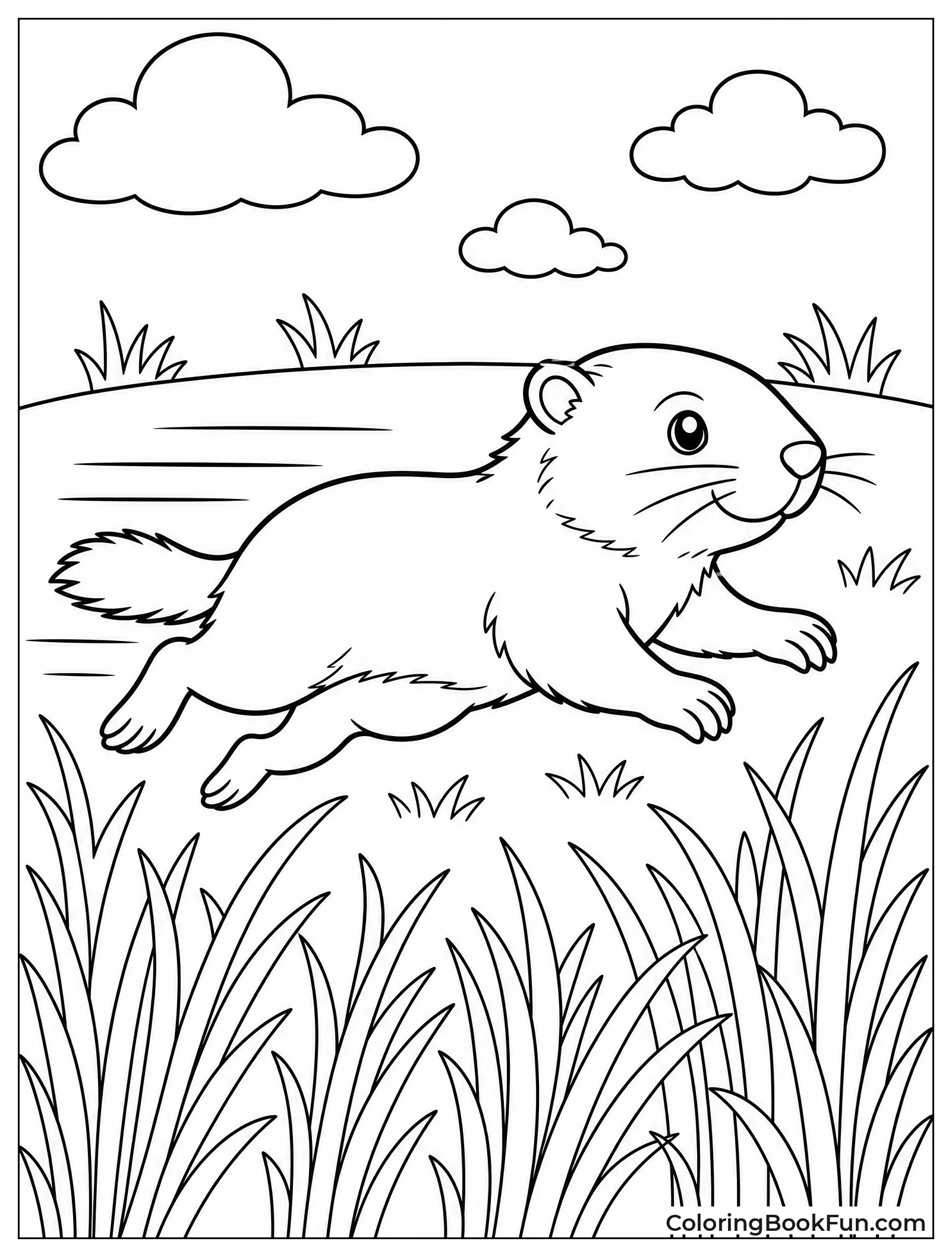 Groundhog Running Through Tall Grass