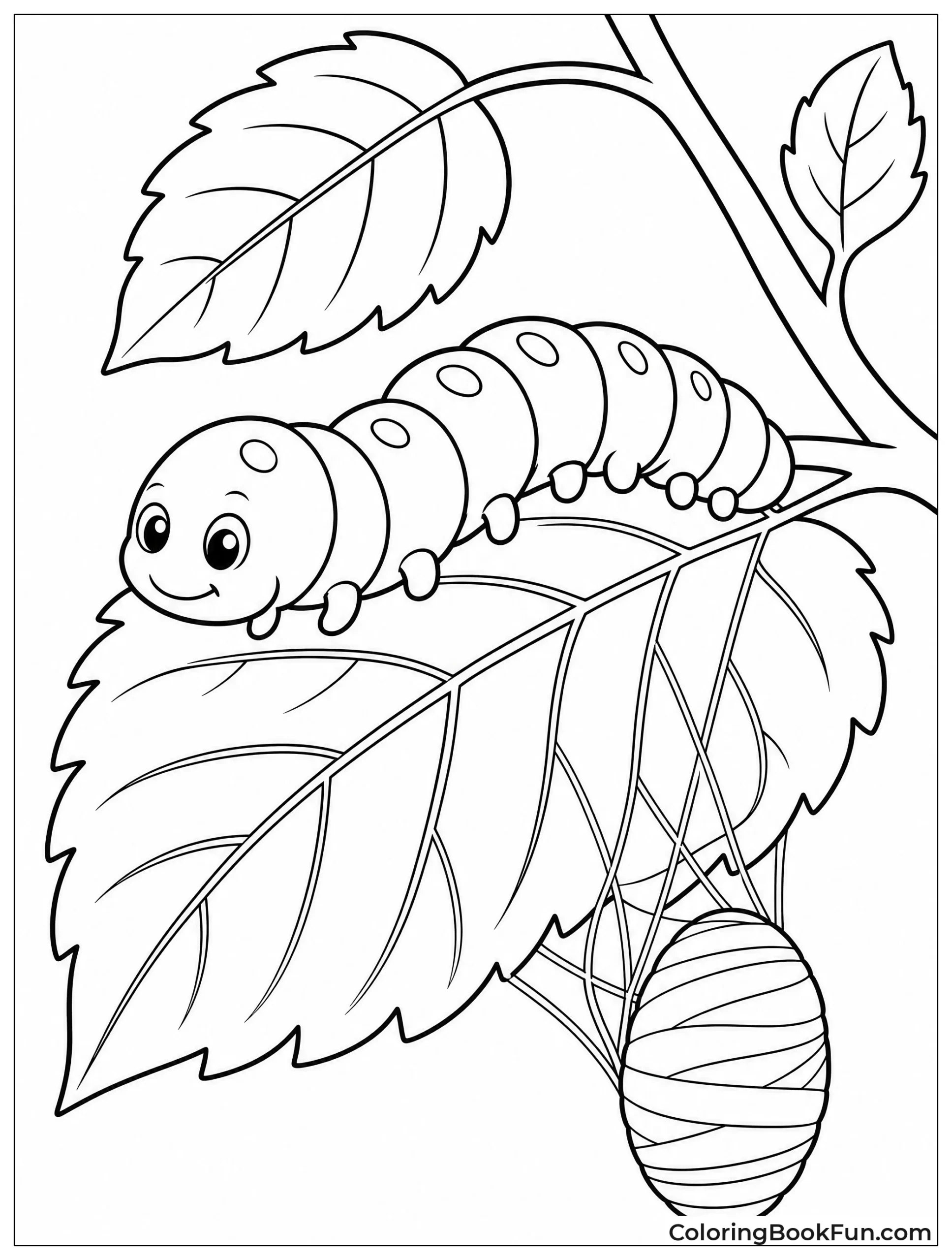 Silkworm Crawling on Mulberry Leaves