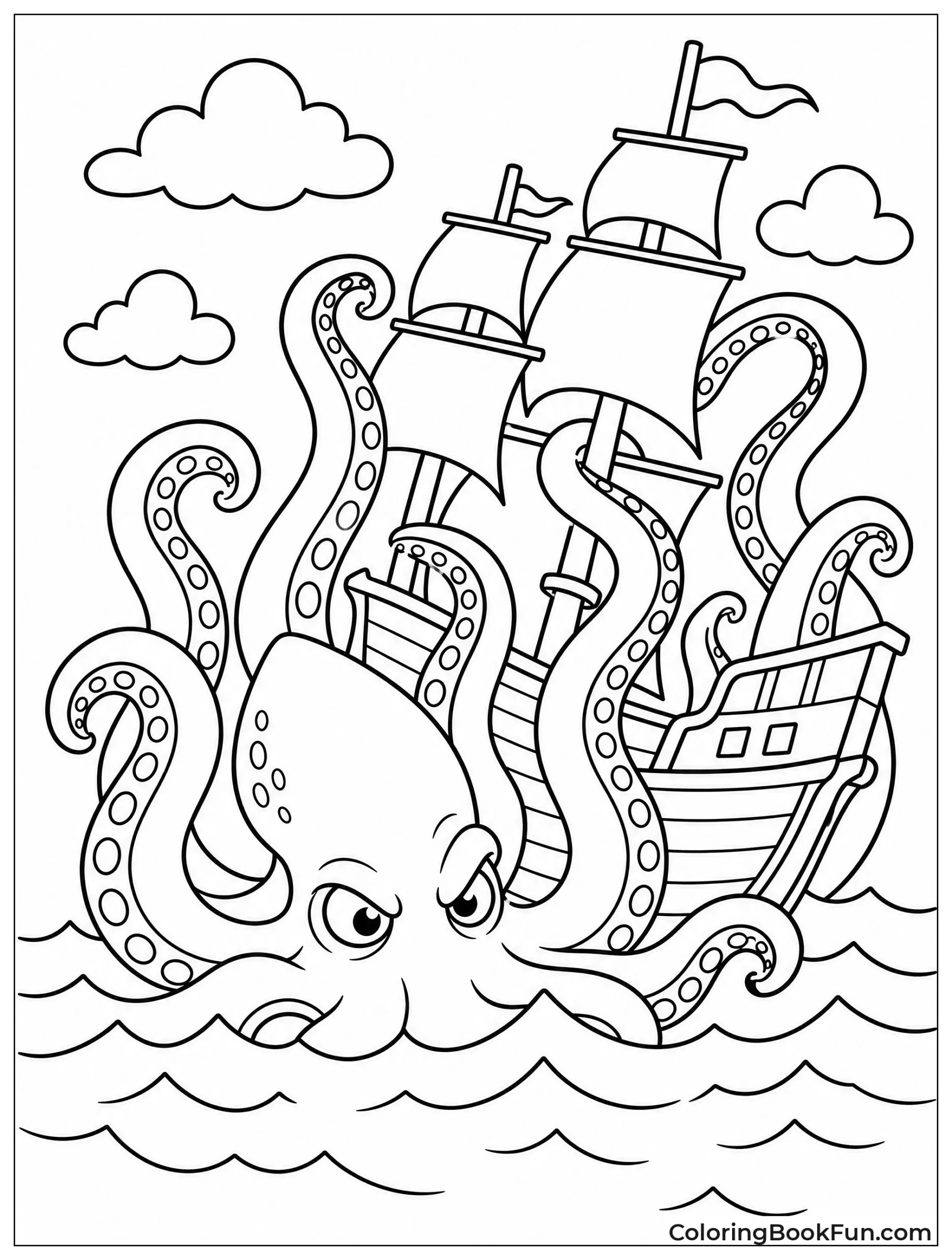 Simple Kraken Outline for Kids