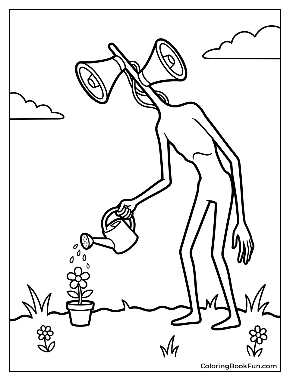 Siren Head Watering a Small Flower