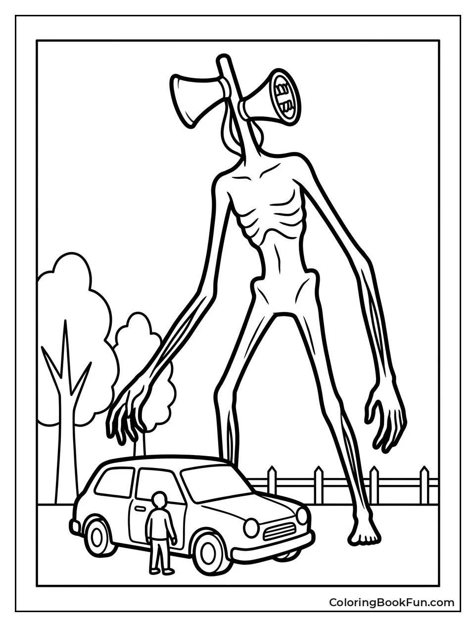 Siren Head next to Tiny Car