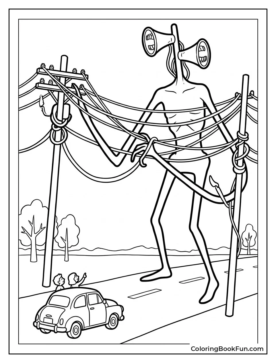Siren Head Tangled in Power Lines