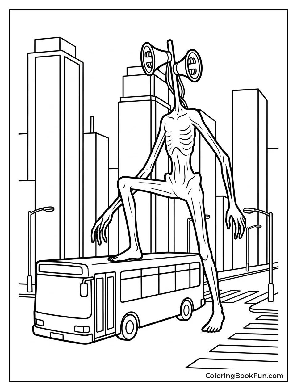 Siren Head Stepping over City Bus