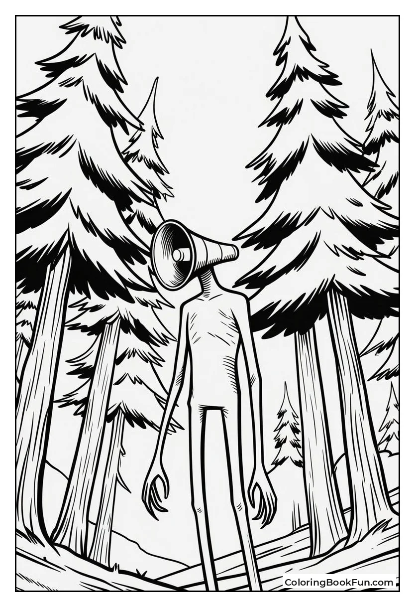 Siren Head among Tall Pine Trees