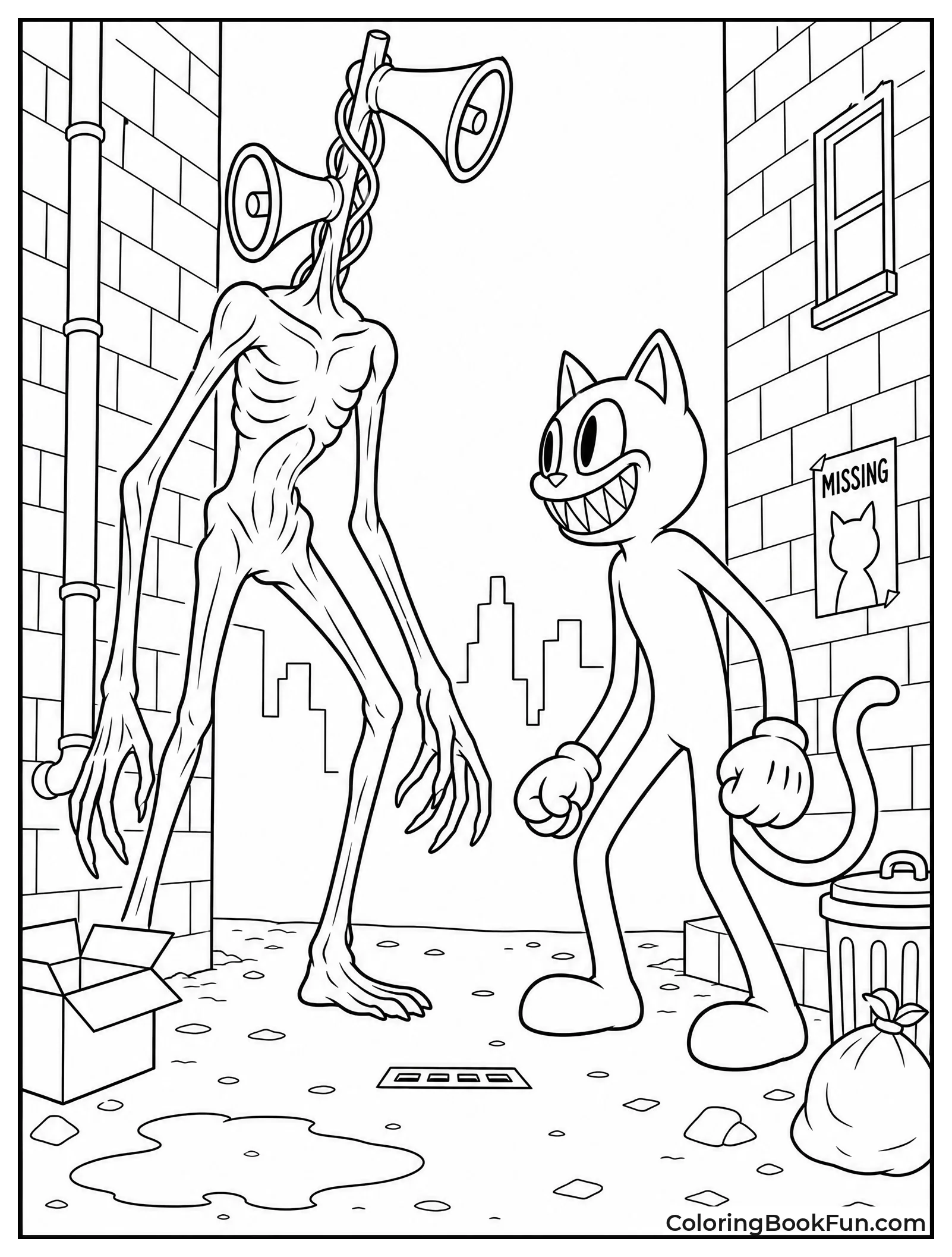 Siren Head Facing Cartoon Cat