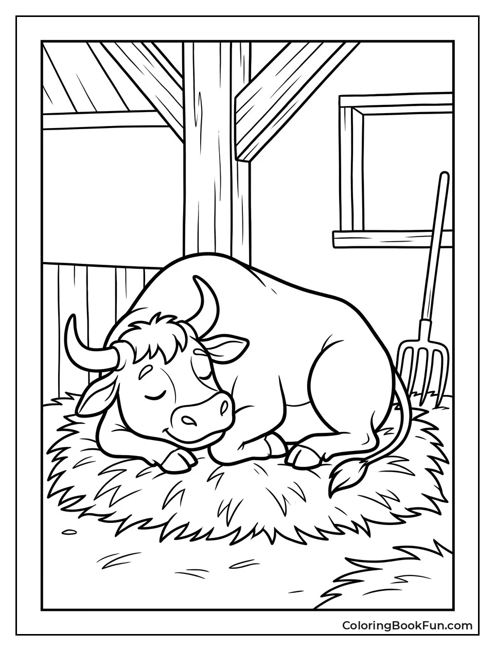 Bull Sleeping on Soft Hay