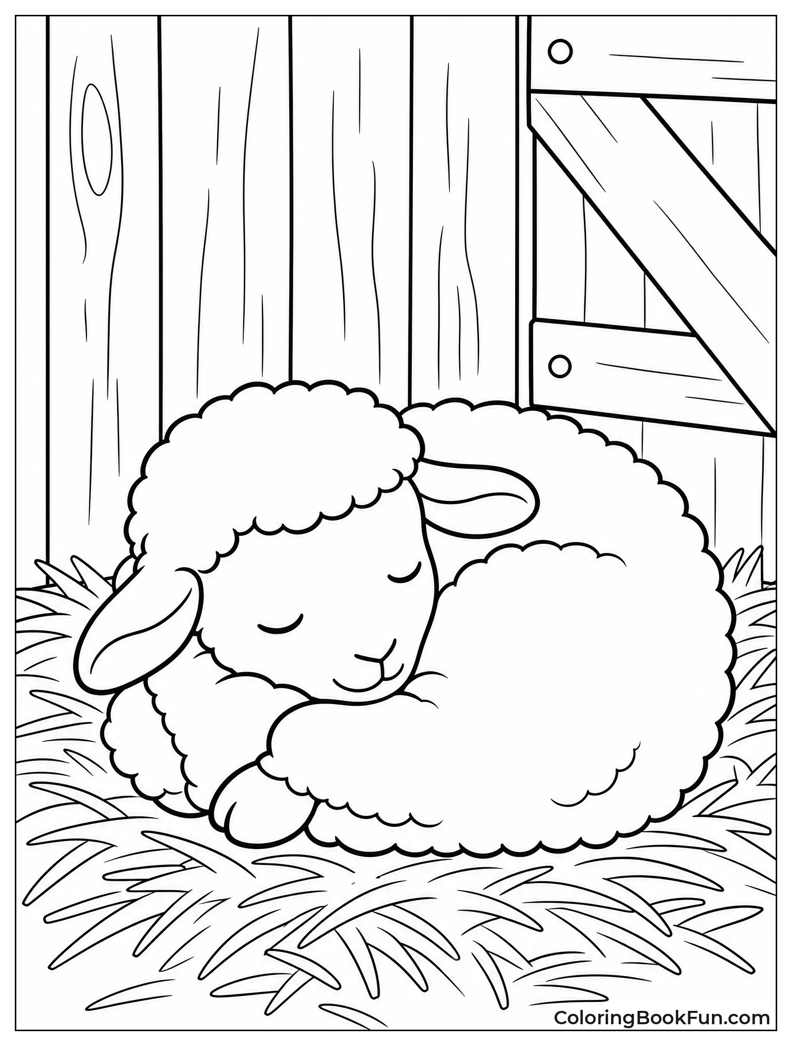 Lamb Sleeps in Straw Bedding