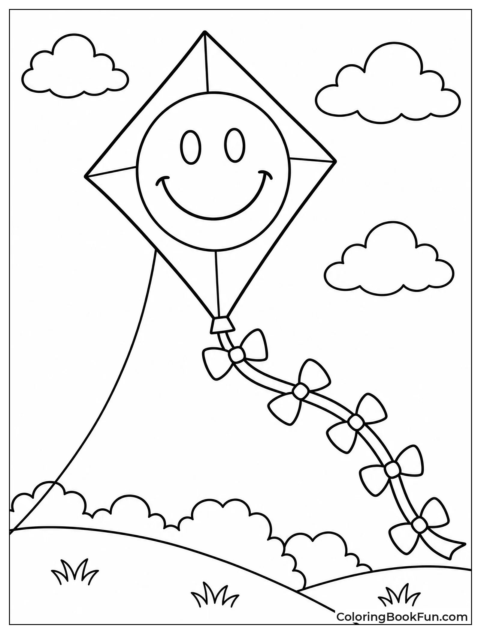 Smiley Kite Flying with Tail