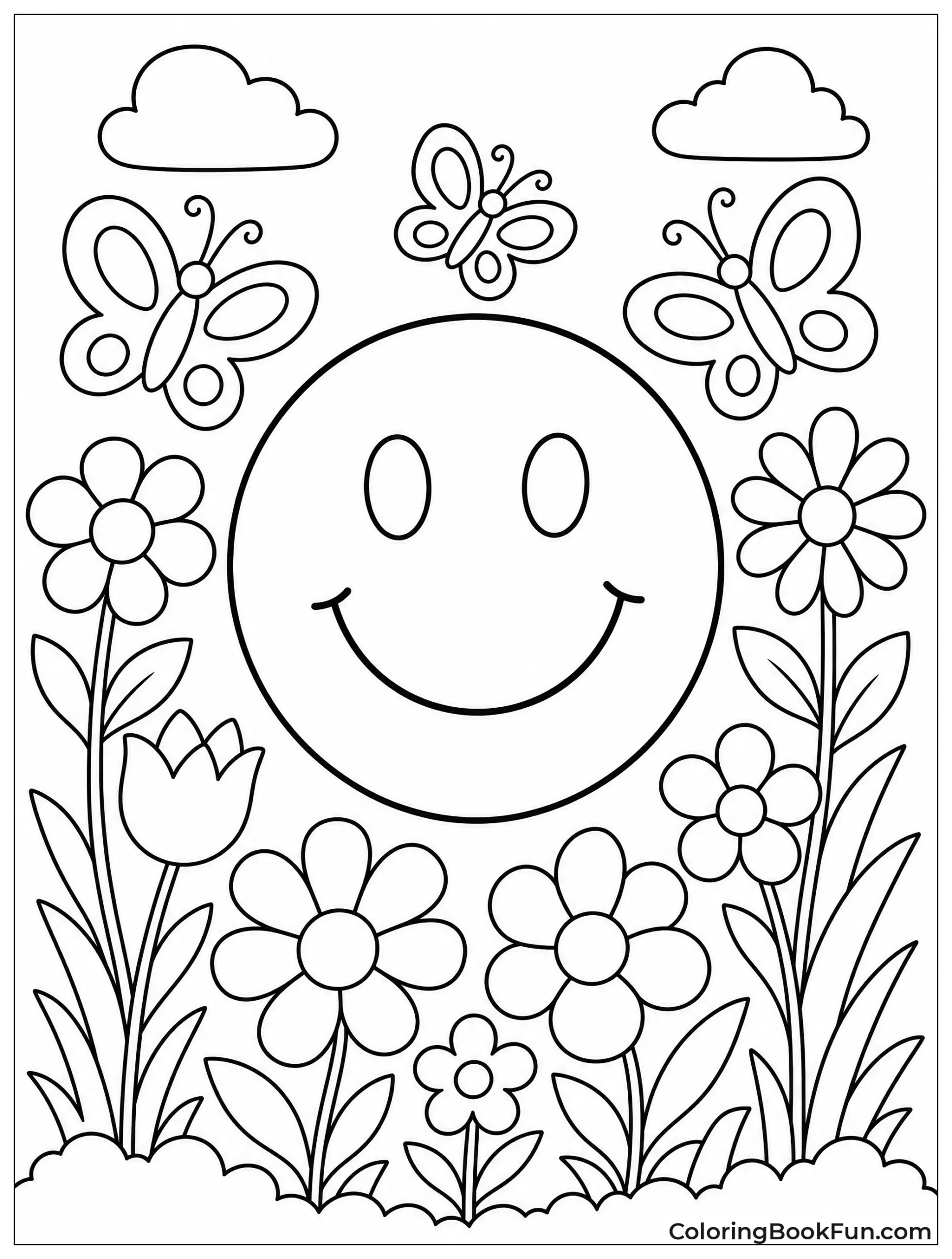 Smiley Surrounded by Spring Flowers